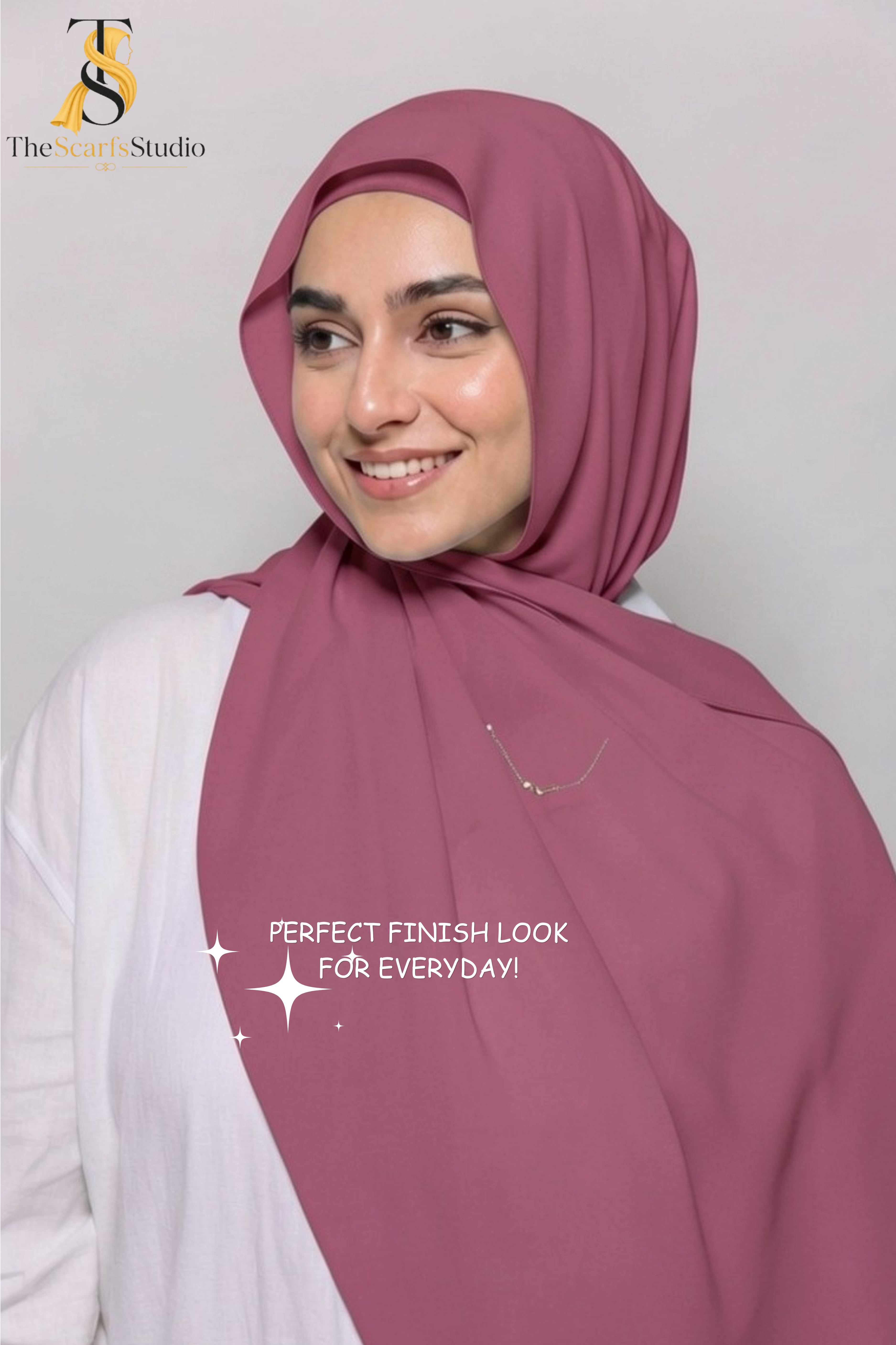 Instant Georgette Hijab with built in Magnet & Attached Cap - Dark Muave