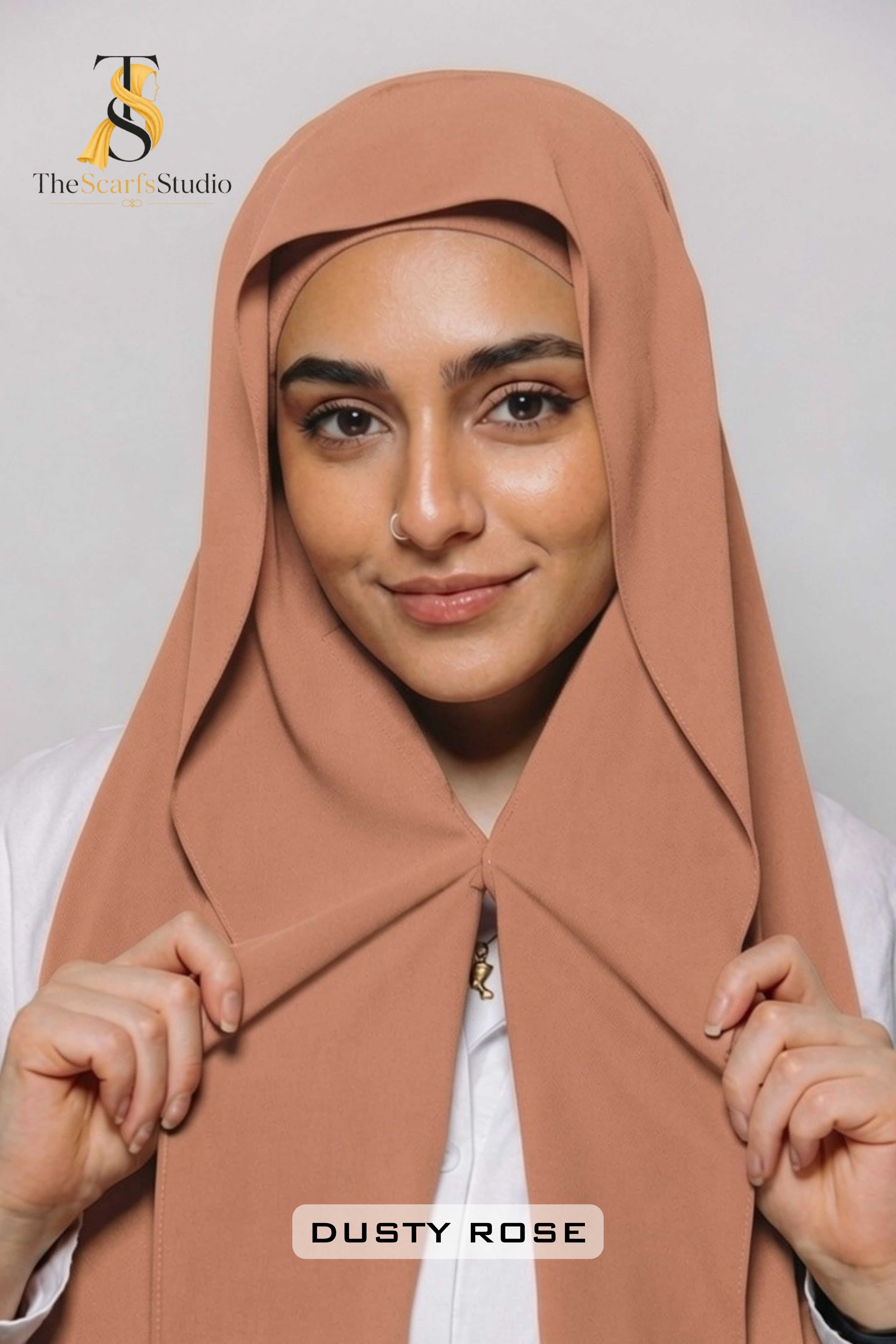 Instant Georgette Hijab with built in Magnet & Attached Cap - Dusty Rose