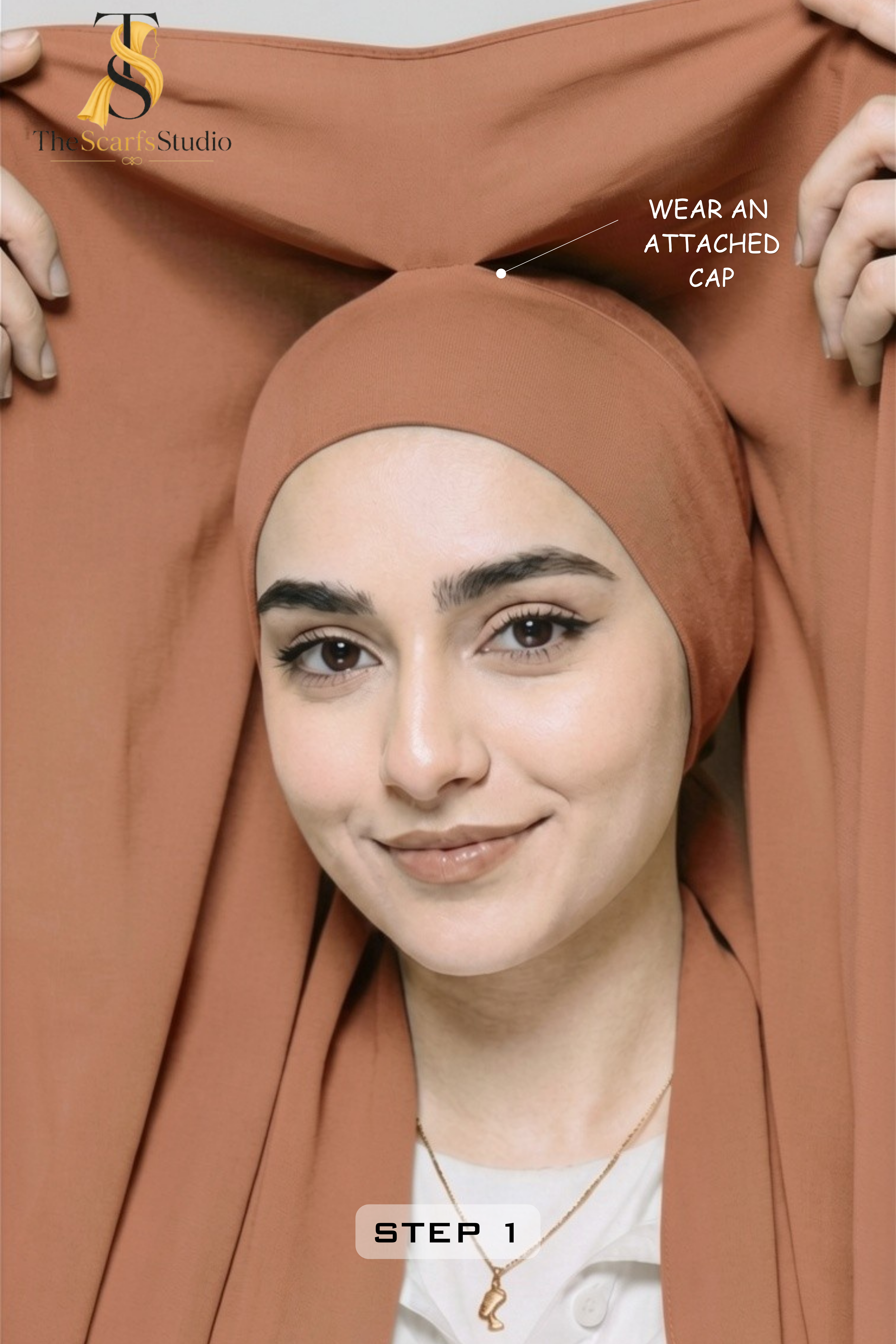 Instant Georgette Hijab with built in Magnet & Attached Cap - Dusty Rose