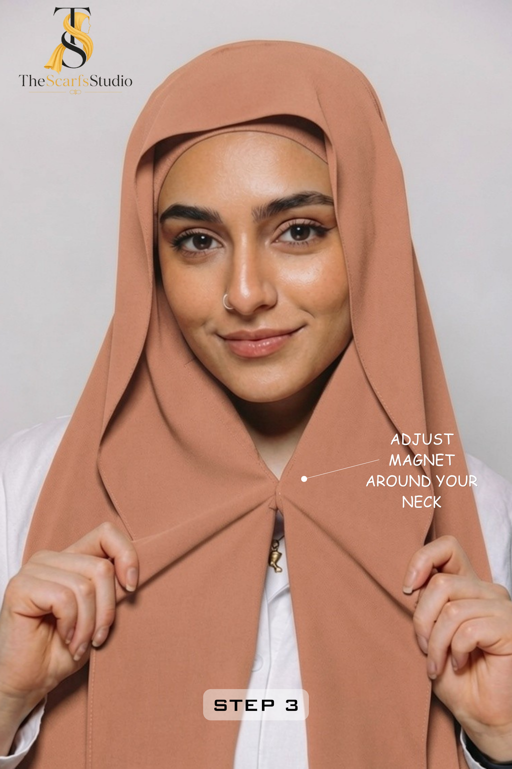 Instant Georgette Hijab with built in Magnet & Attached Cap - Dusty Rose