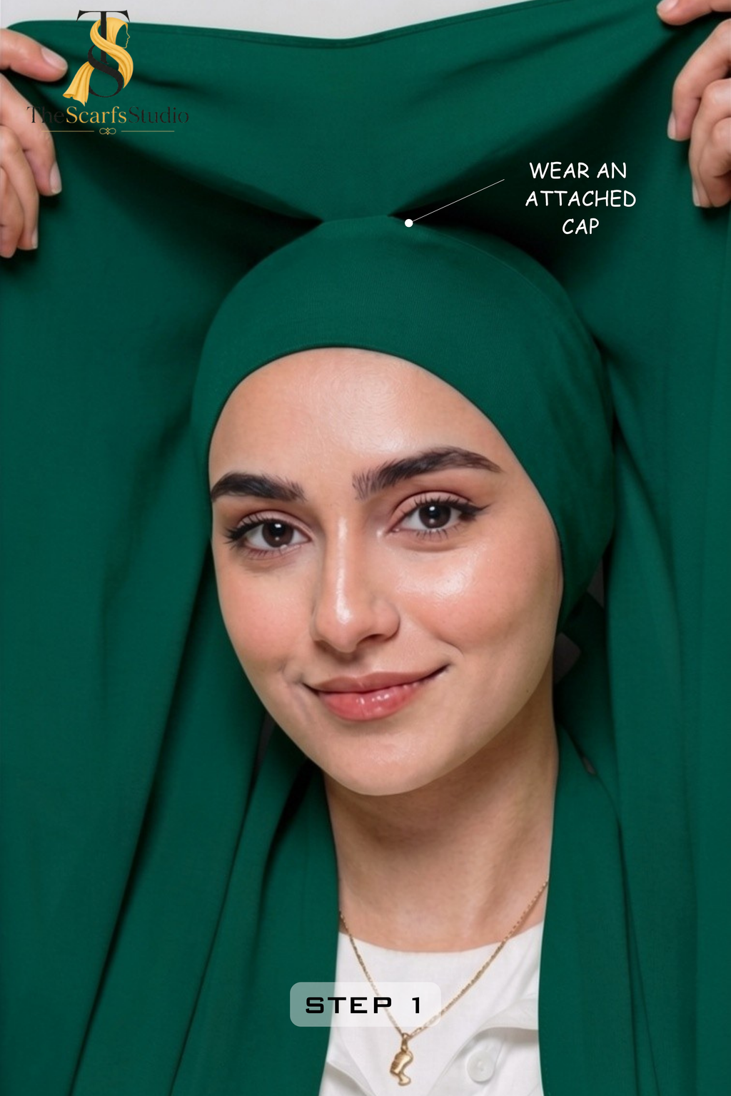 Instant Georgette Hijab with built in Magnet & Attached Cap - Emerald