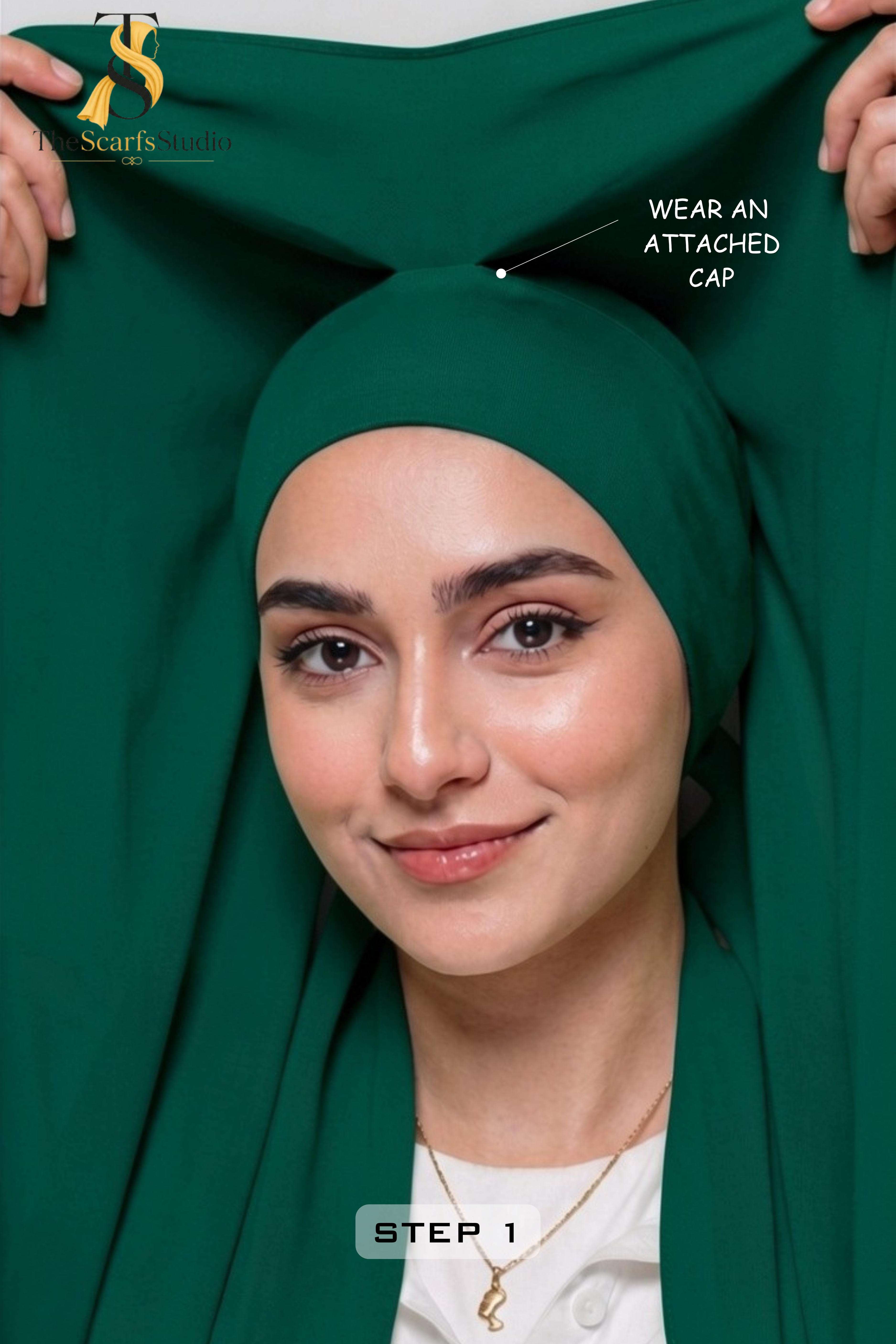 Instant Georgette Hijab with built in Magnet & Attached Cap - Emerald