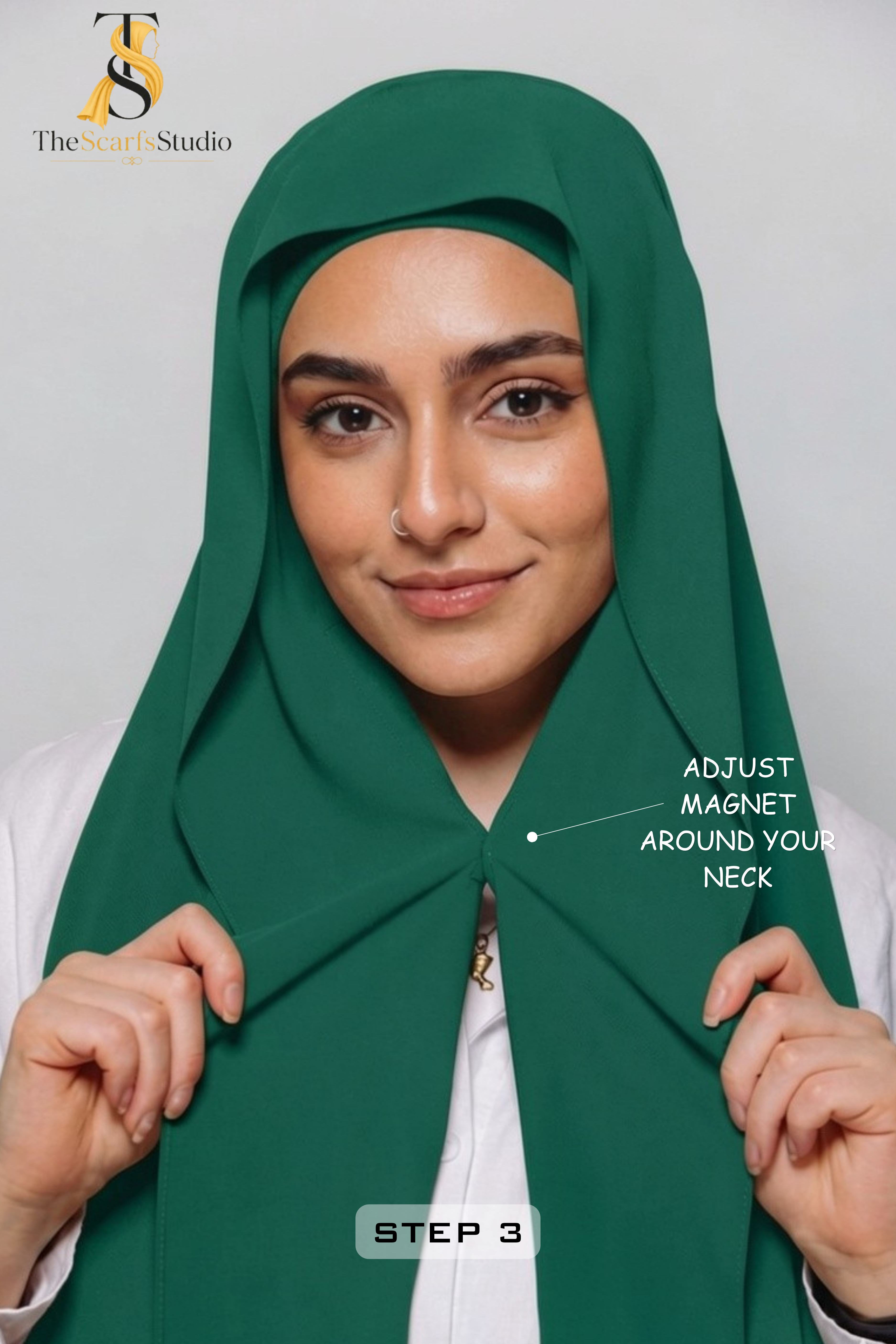 Instant Georgette Hijab with built in Magnet & Attached Cap - Emerald
