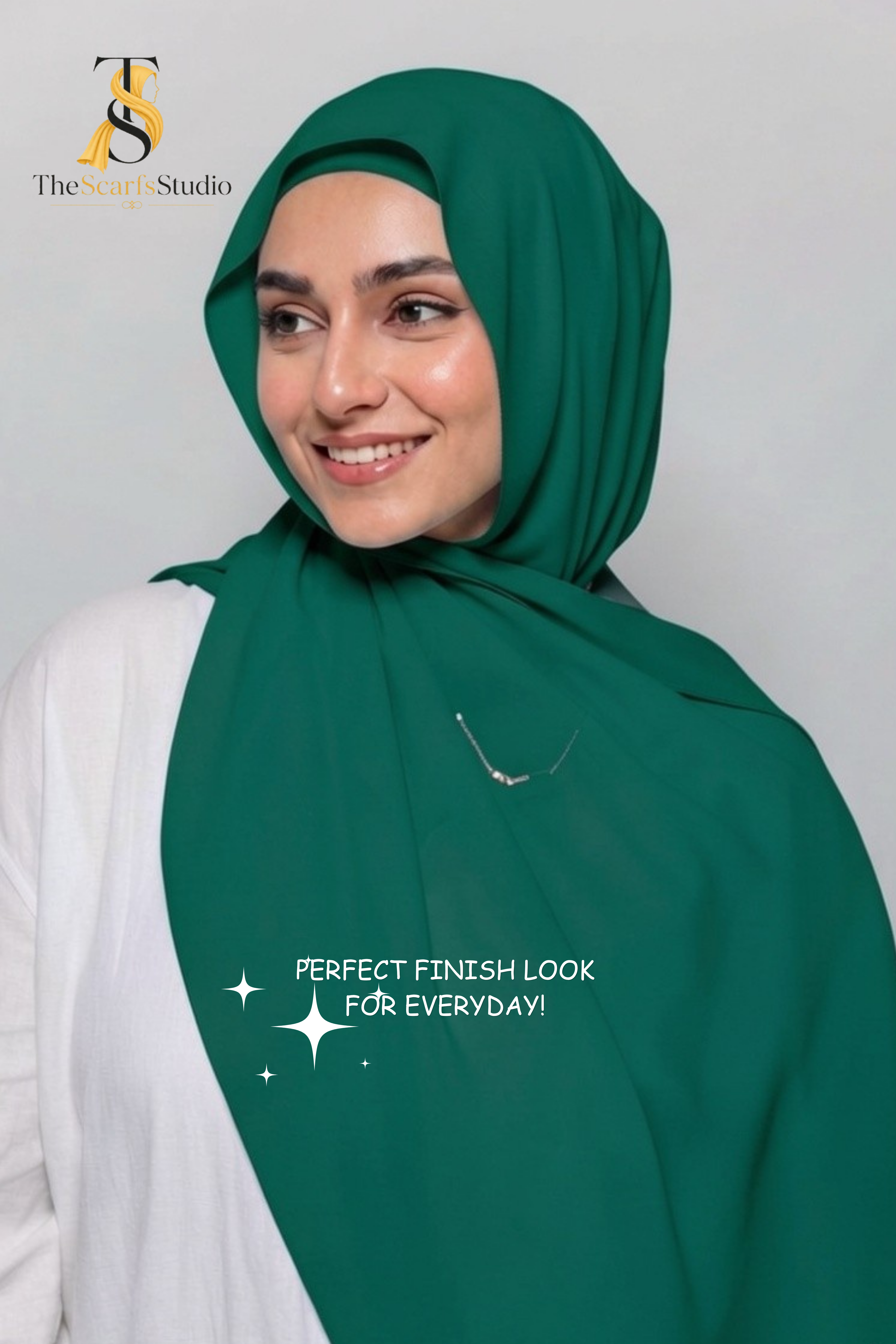 Instant Georgette Hijab with built in Magnet & Attached Cap - Emerald