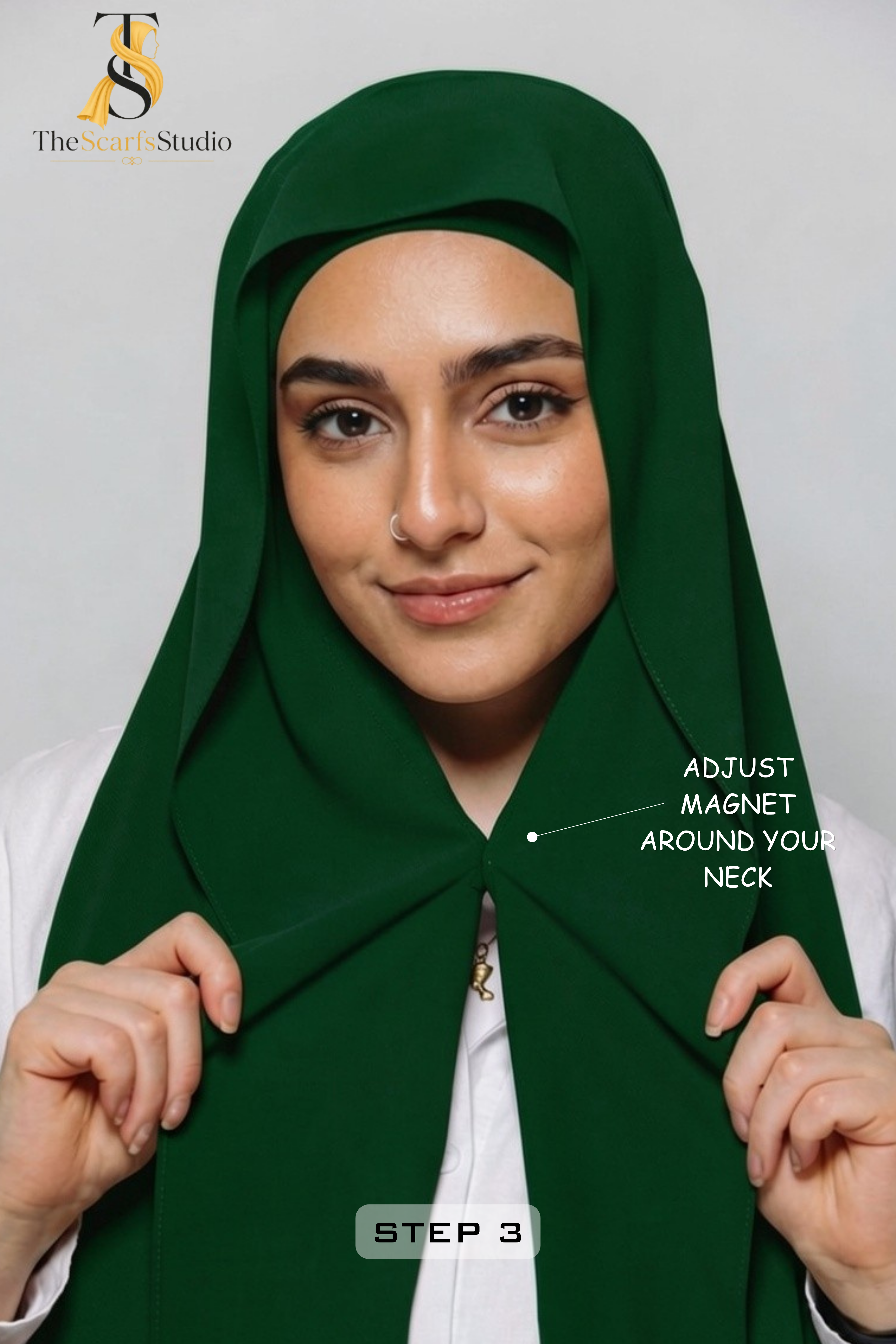 Instant Georgette Hijab with built in Magnet & Attached Cap - Forest Green