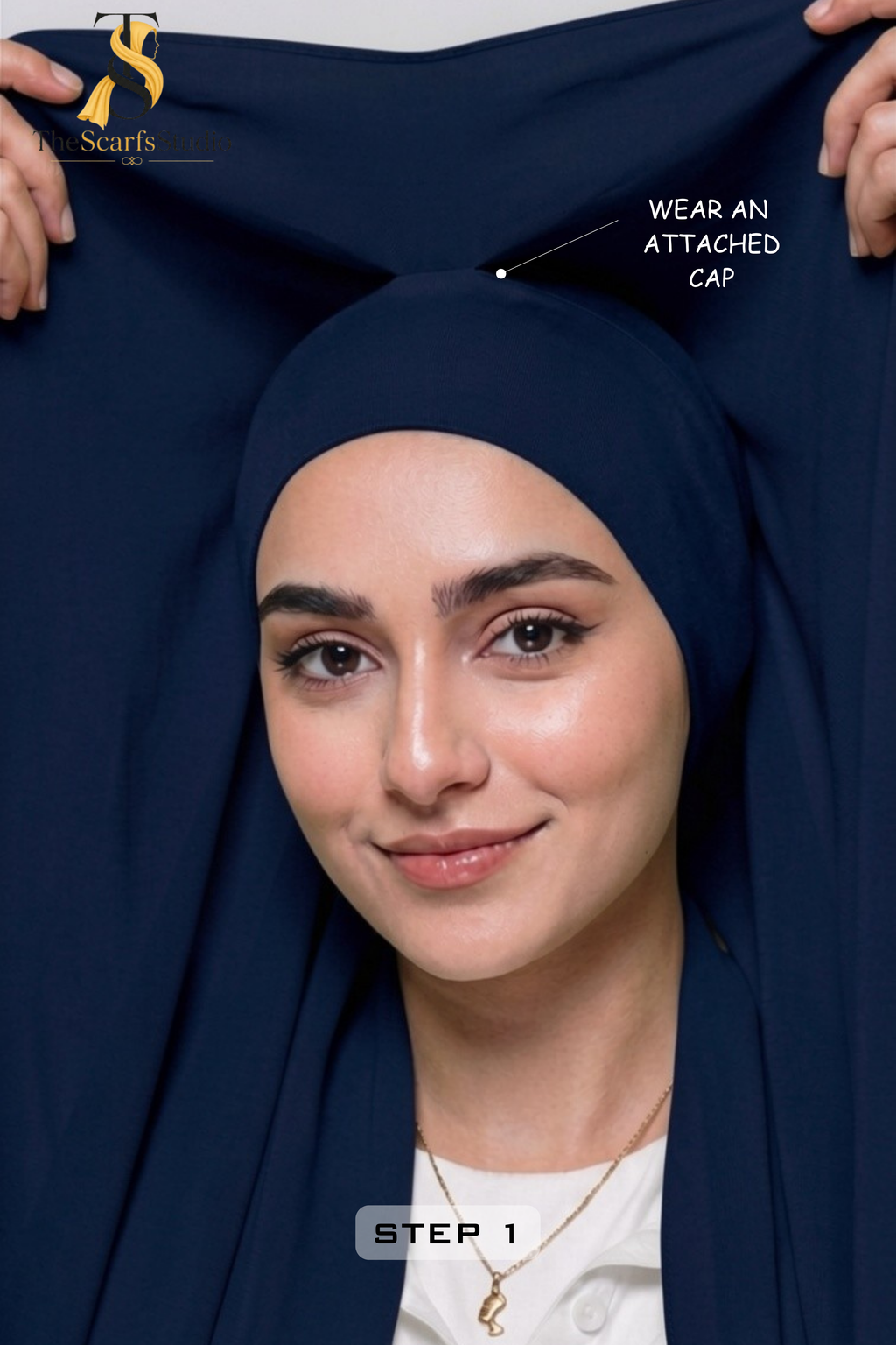 Instant Georgette Hijab with built in Magnet & Attached Cap - Indigo