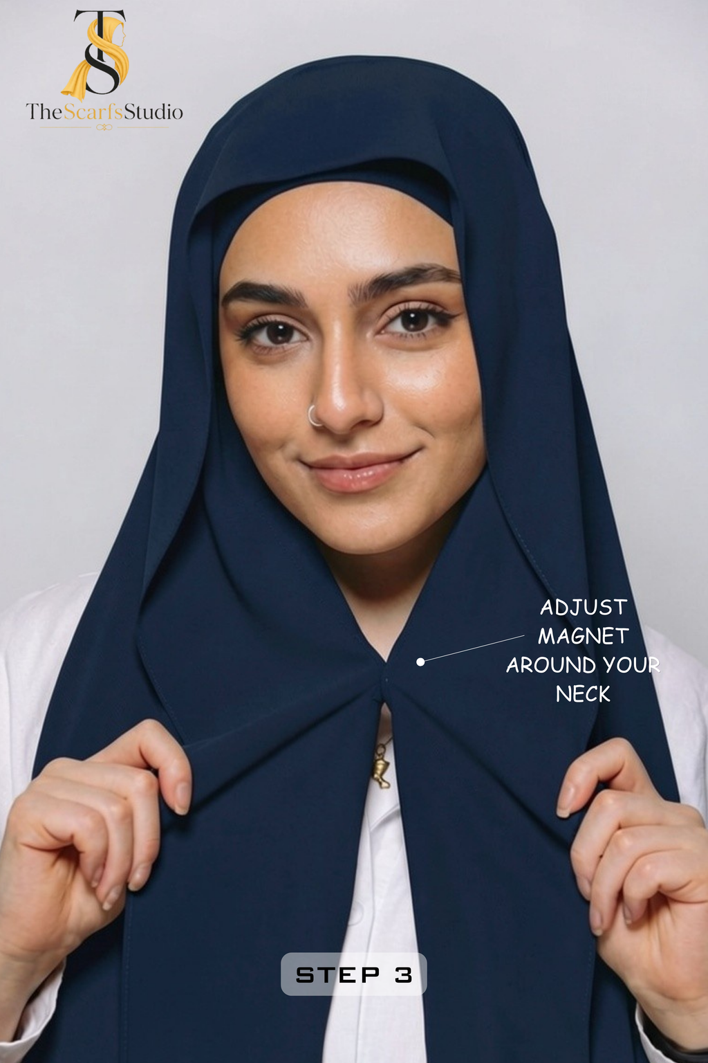 Instant Georgette Hijab with built in Magnet & Attached Cap - Indigo
