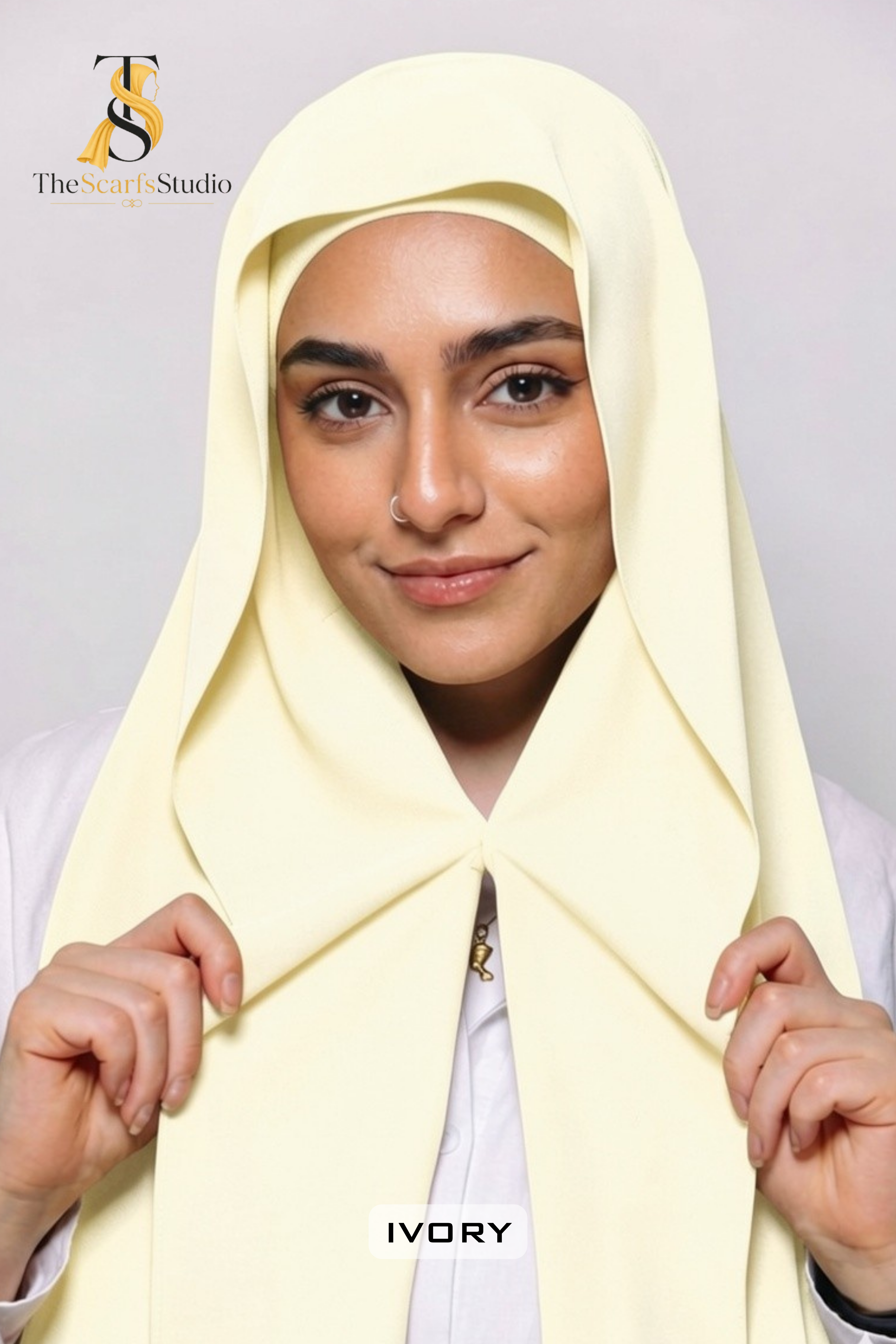 Instant Georgette Hijab with built in Magnet & Attached Cap - Ivory