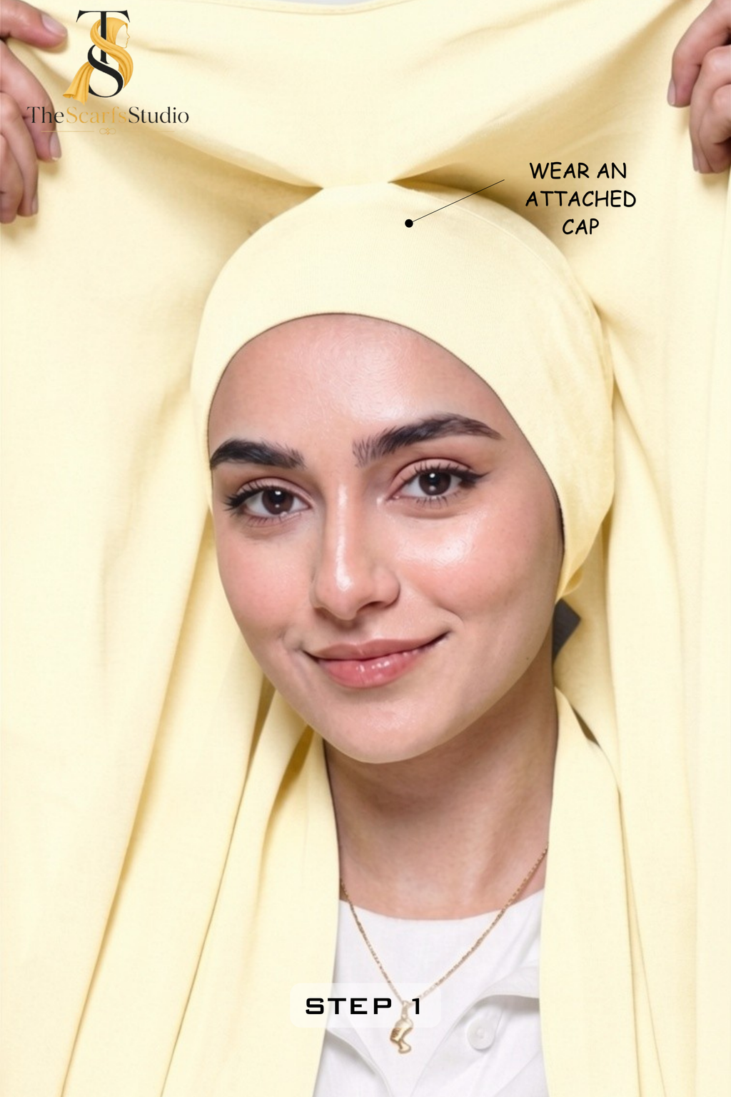 Instant Georgette Hijab with built in Magnet & Attached Cap - Ivory