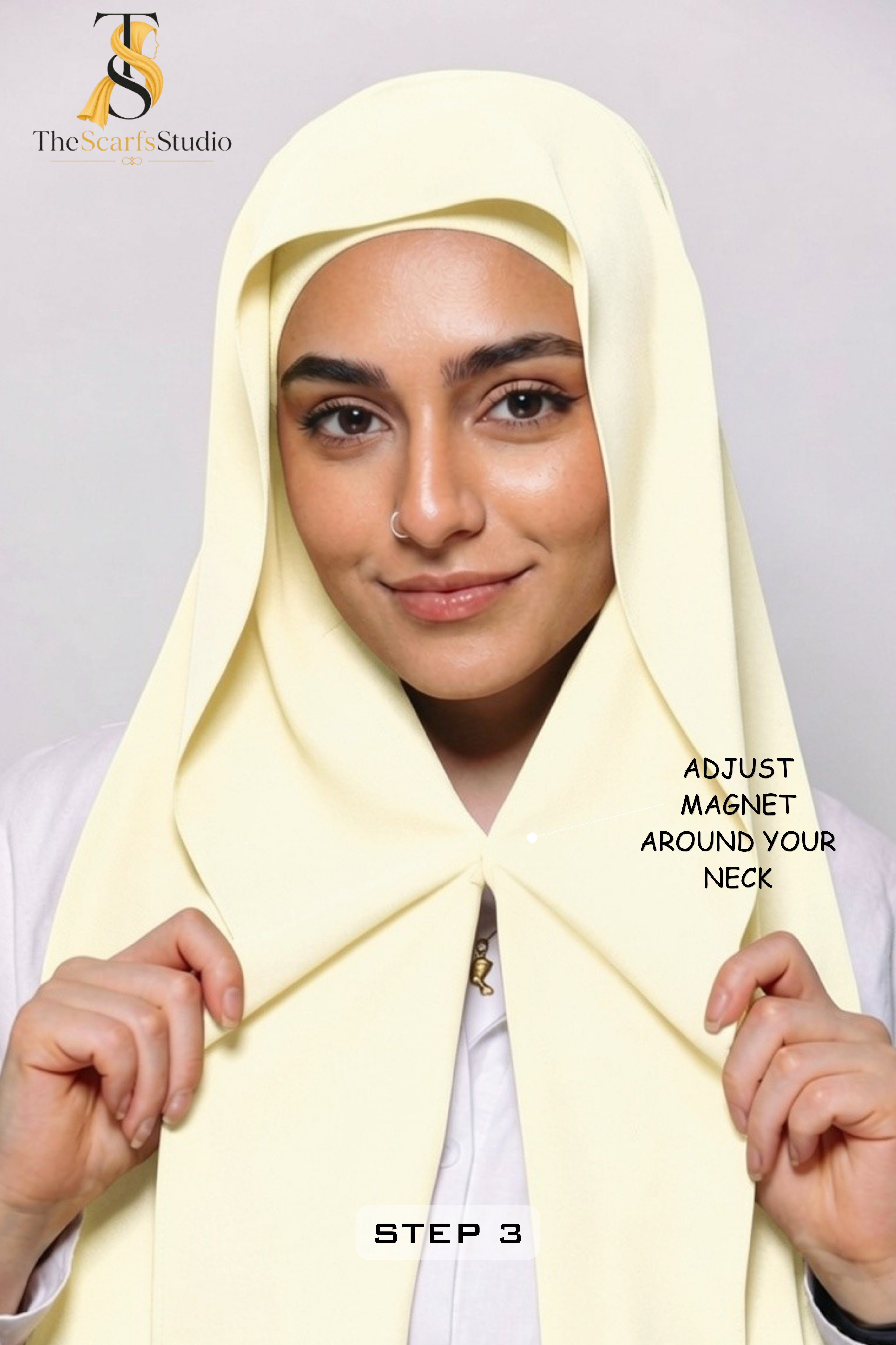 Instant Georgette Hijab with built in Magnet & Attached Cap - Ivory