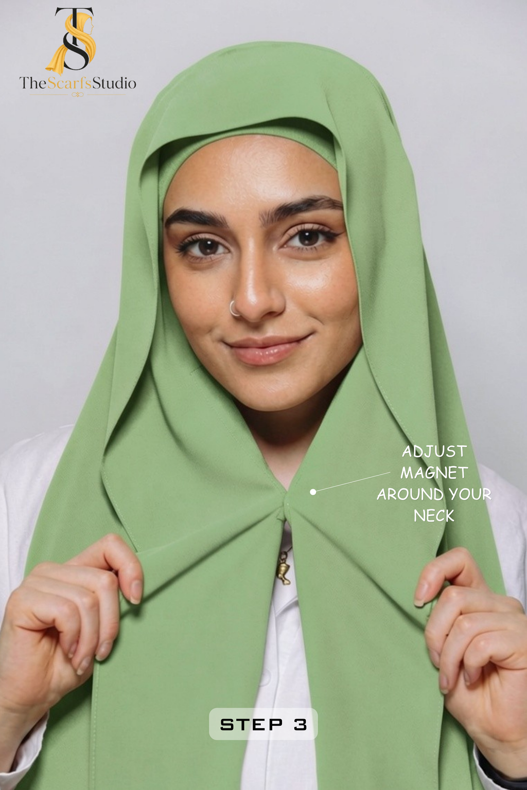 Instant Georgette Hijab with built in Magnet & Attached Cap - Mint Olive