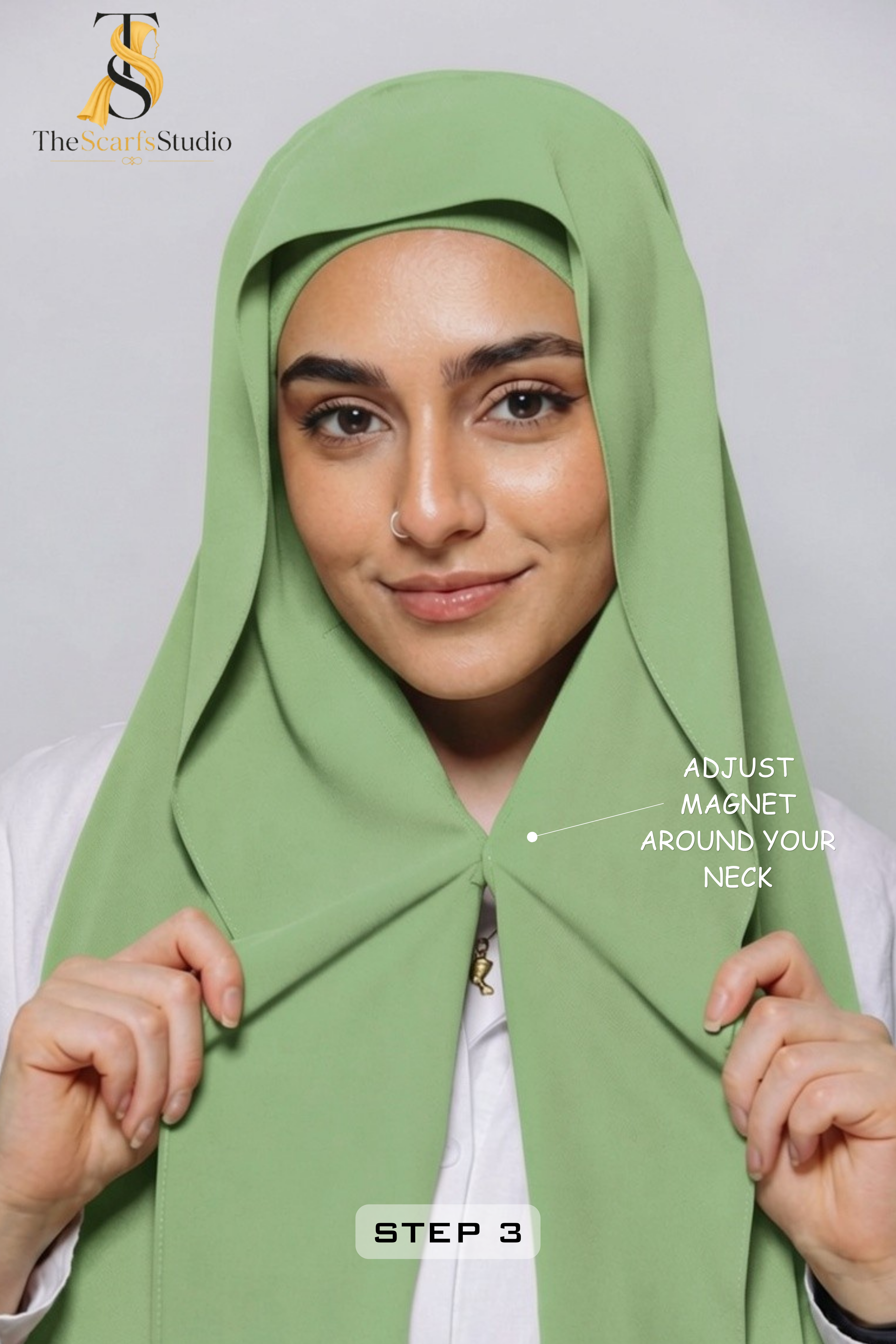 Instant Georgette Hijab with built in Magnet & Attached Cap - Mint Olive