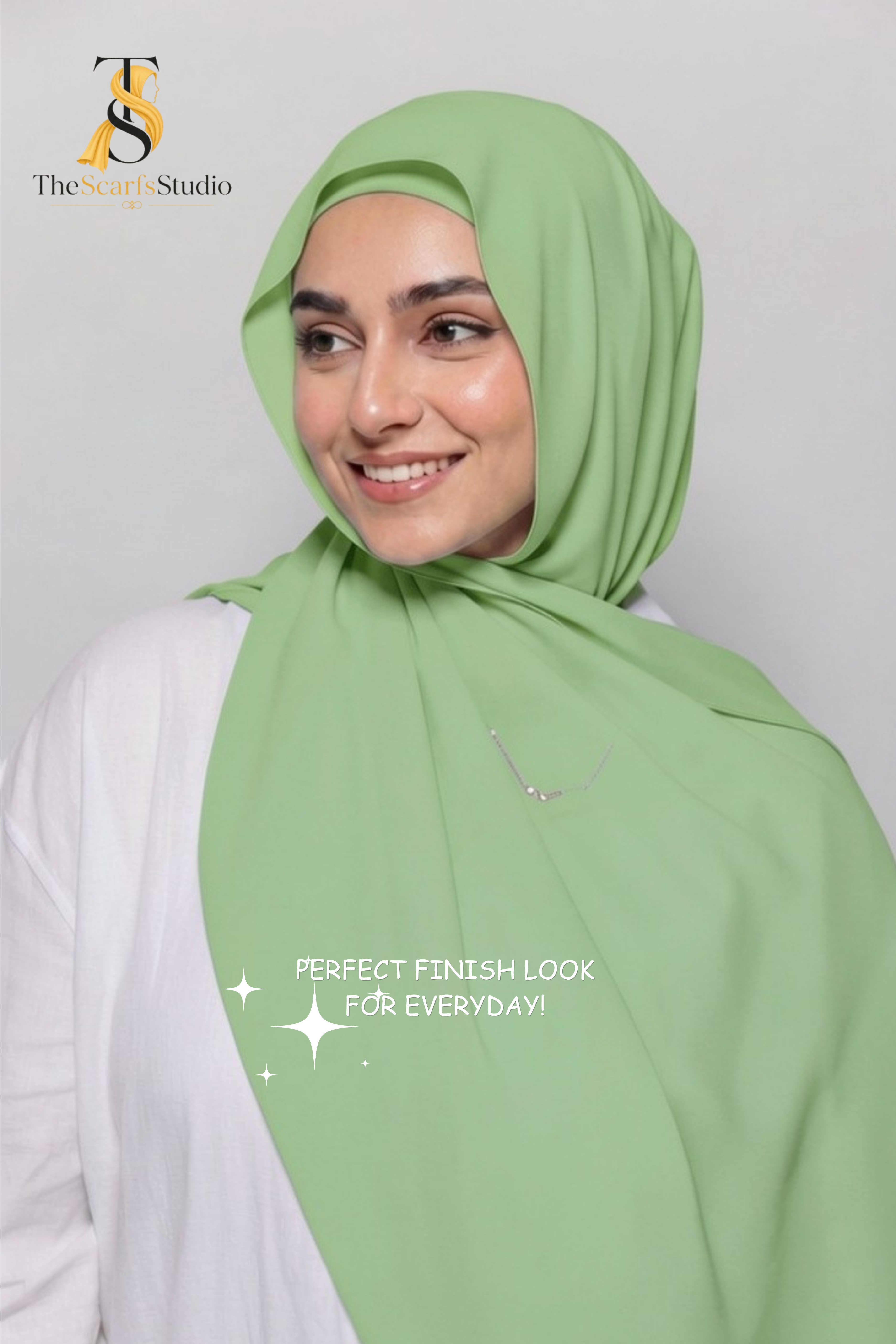 Instant Georgette Hijab with built in Magnet & Attached Cap - Mint Olive