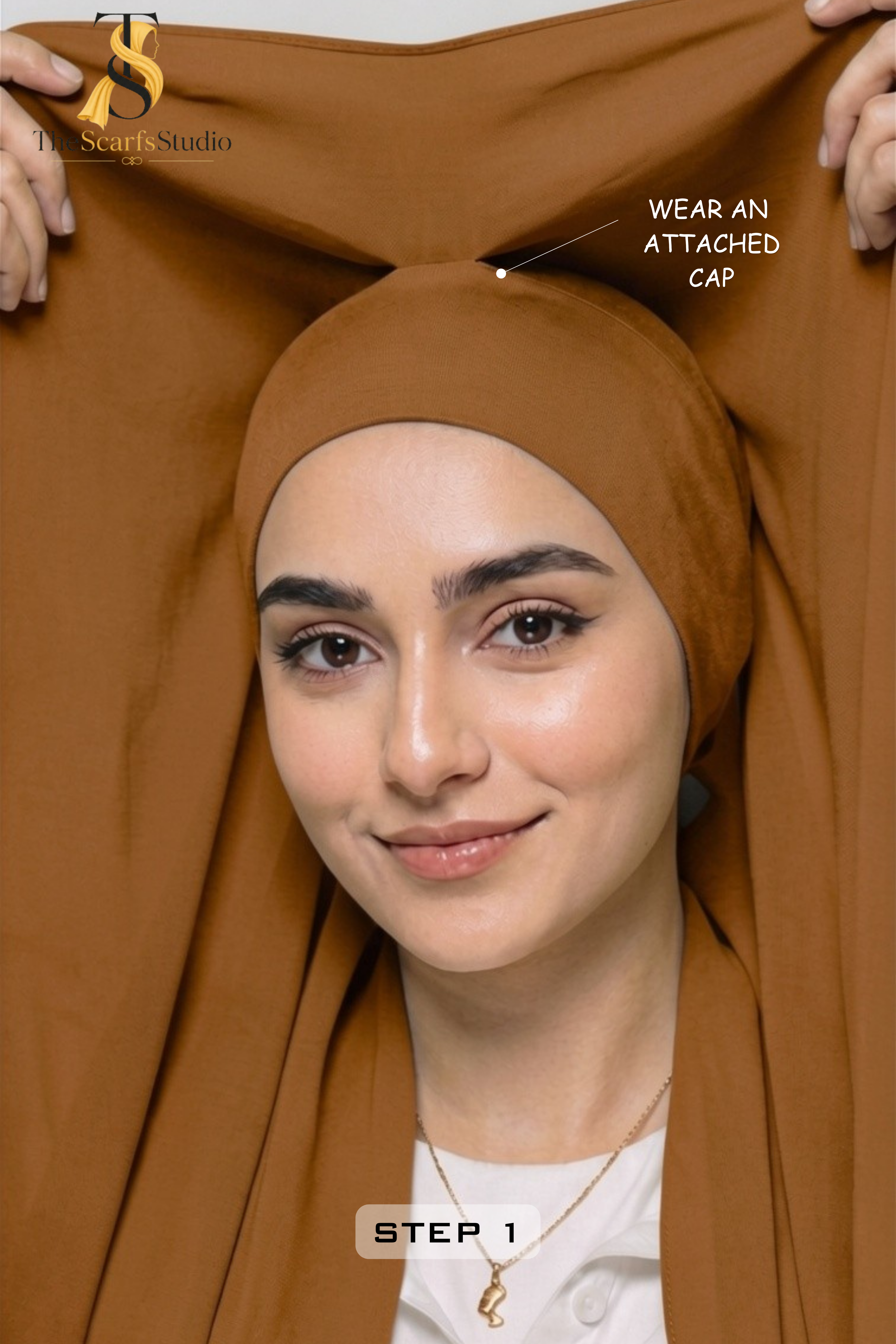 Instant Georgette Hijab with built in Magnet & Attached Cap - Mocha
