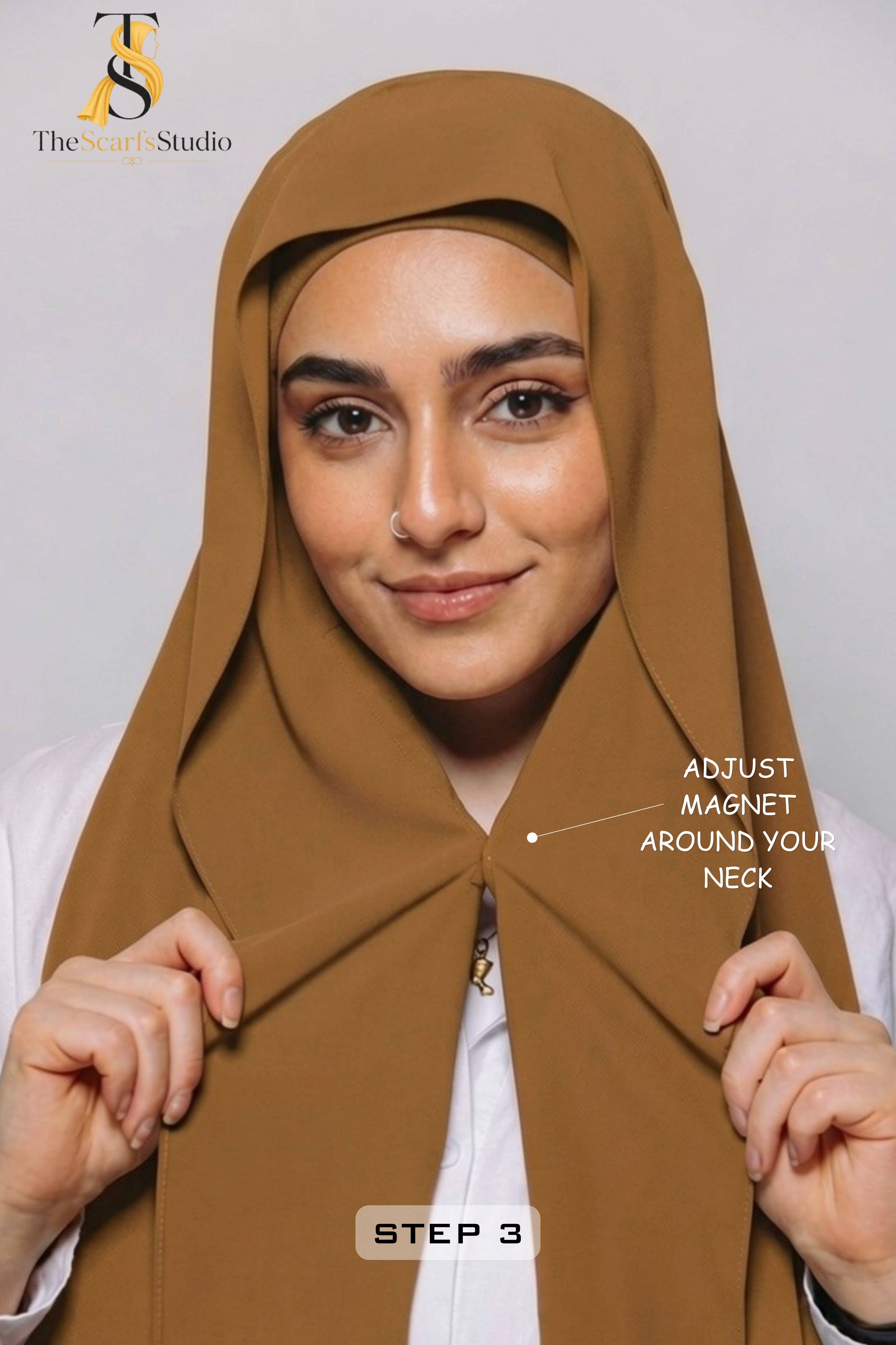 Instant Georgette Hijab with built in Magnet & Attached Cap - Mocha
