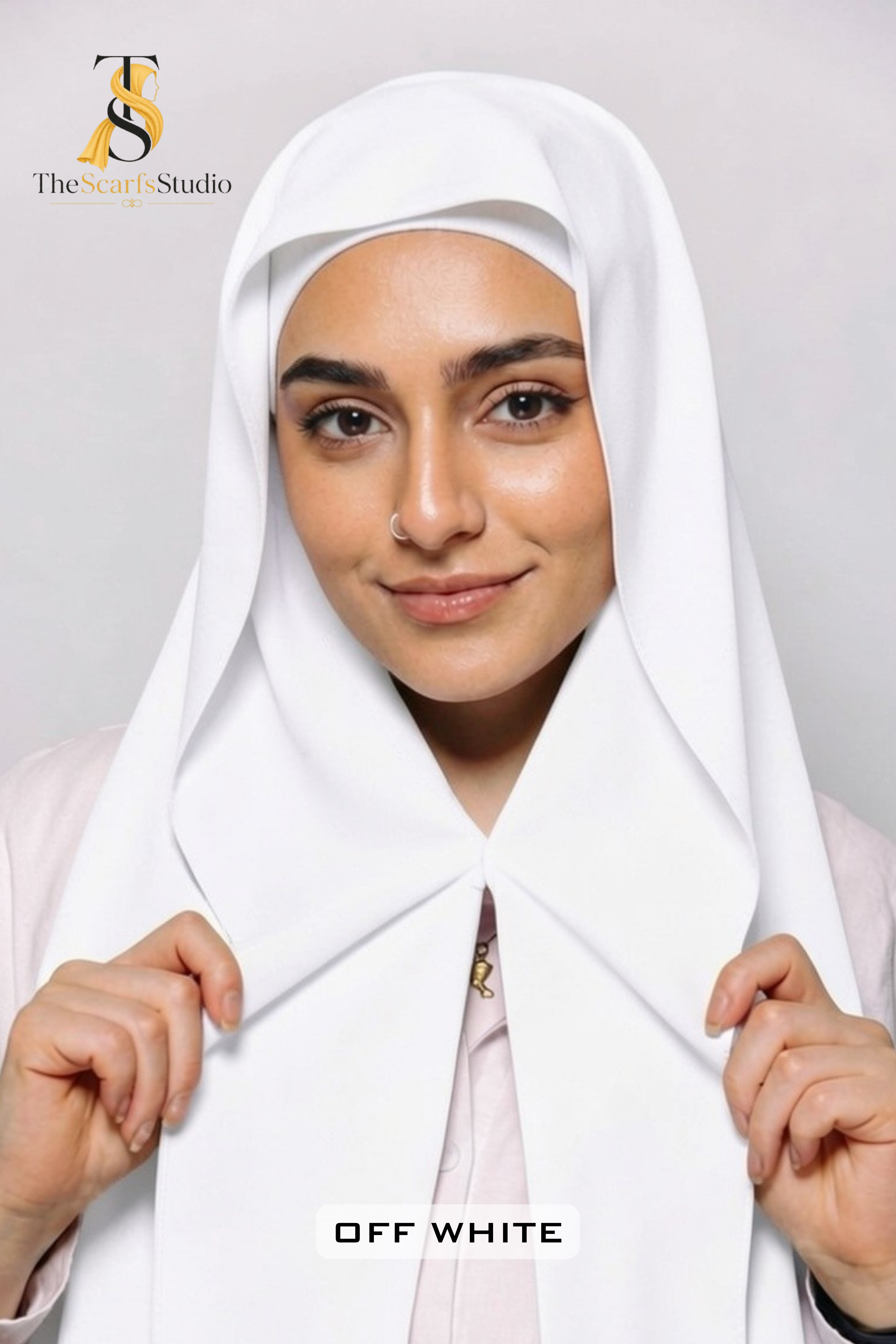 Instant Georgette Hijab with built in Magnet & Attached Cap - Off White