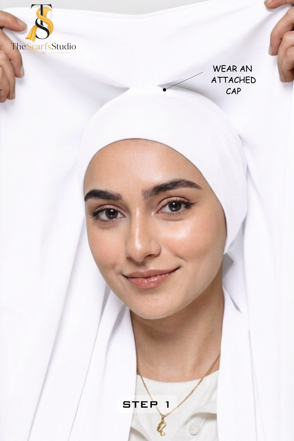 Instant Georgette Hijab with built in Magnet & Attached Cap - Off White