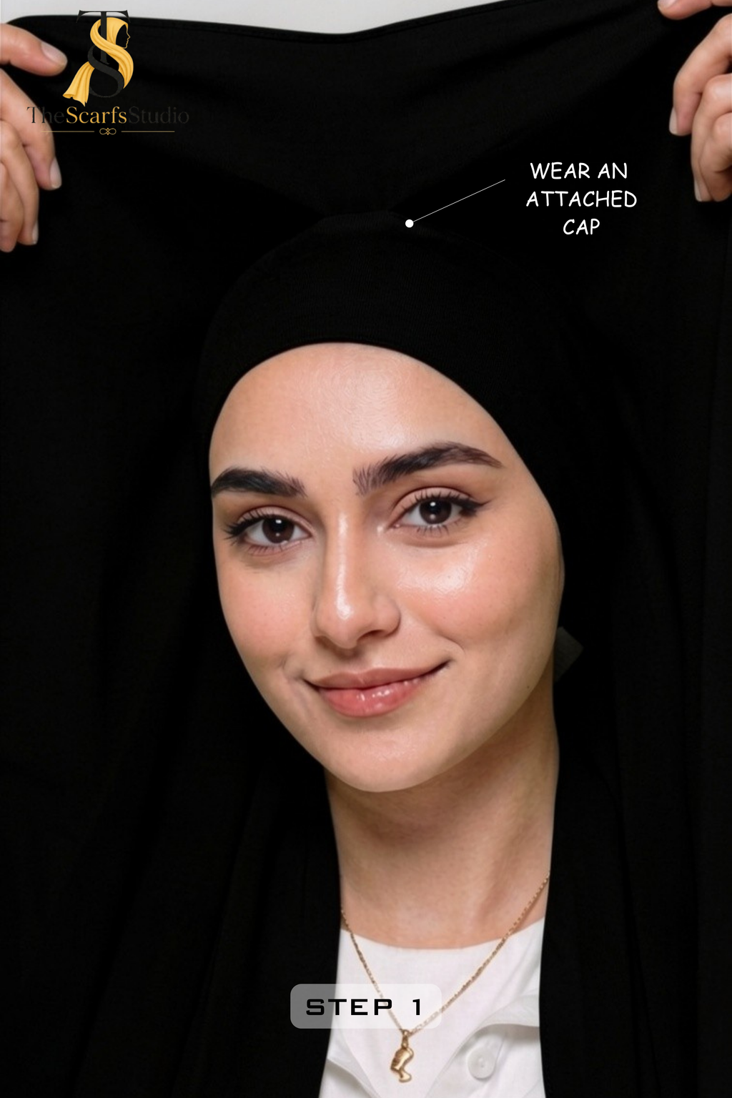 Instant Georgette Hijab with built in Magnet & Attached Cap - Black