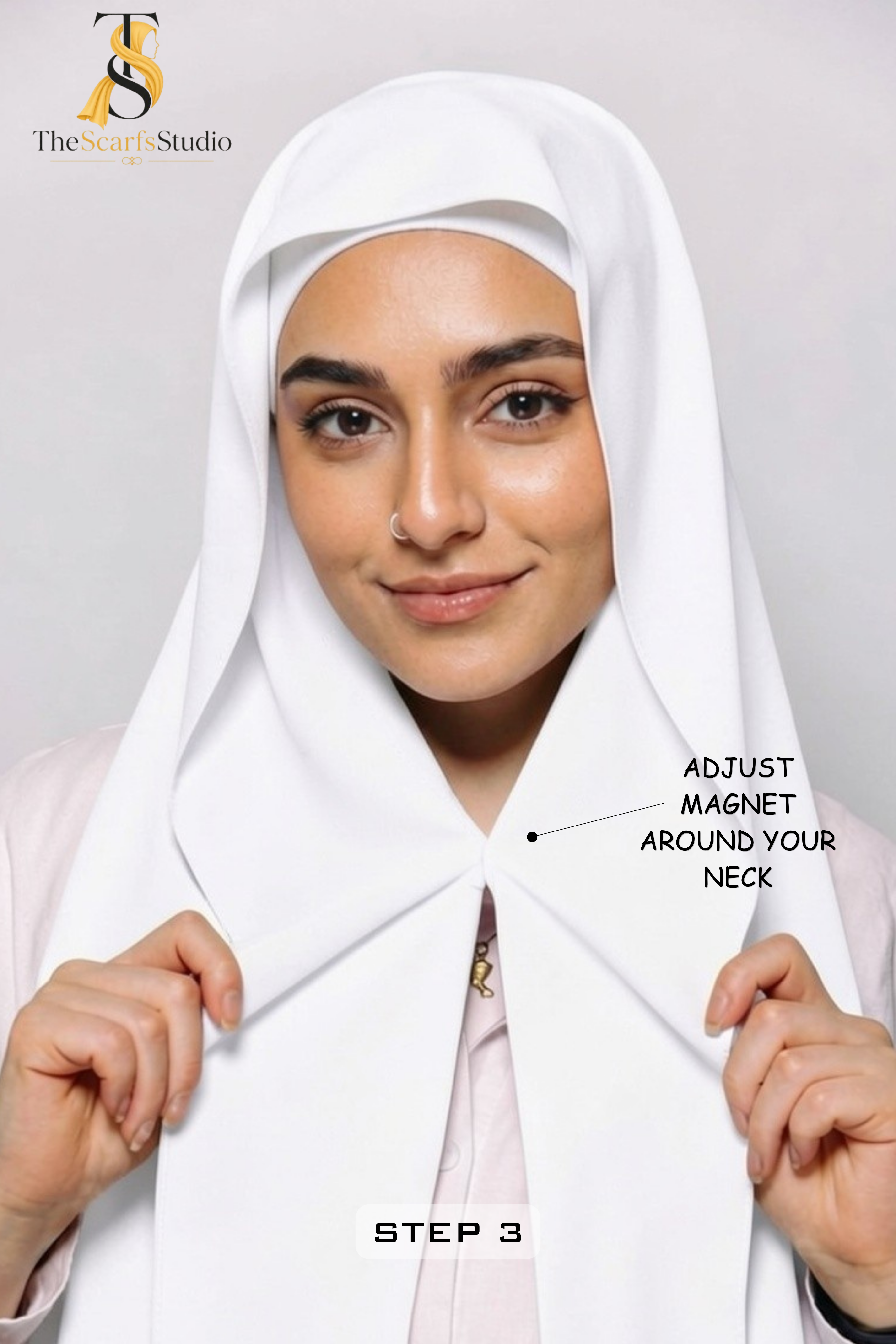 Instant Georgette Hijab with built in Magnet & Attached Cap - Off White
