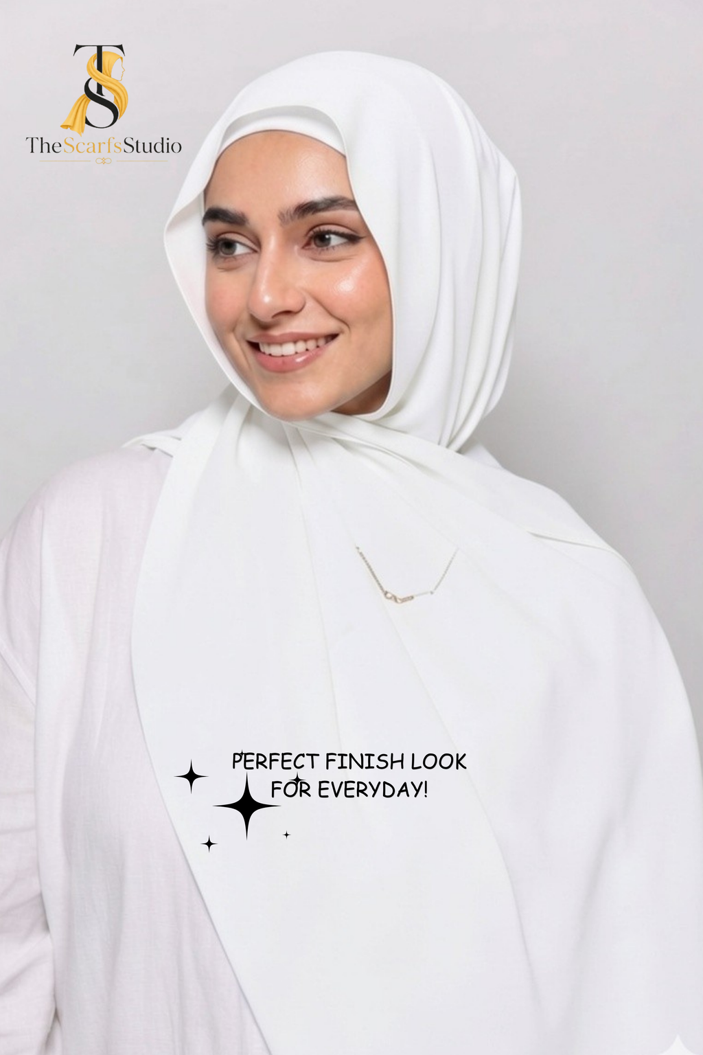Instant Georgette Hijab with built in Magnet & Attached Cap - Off White
