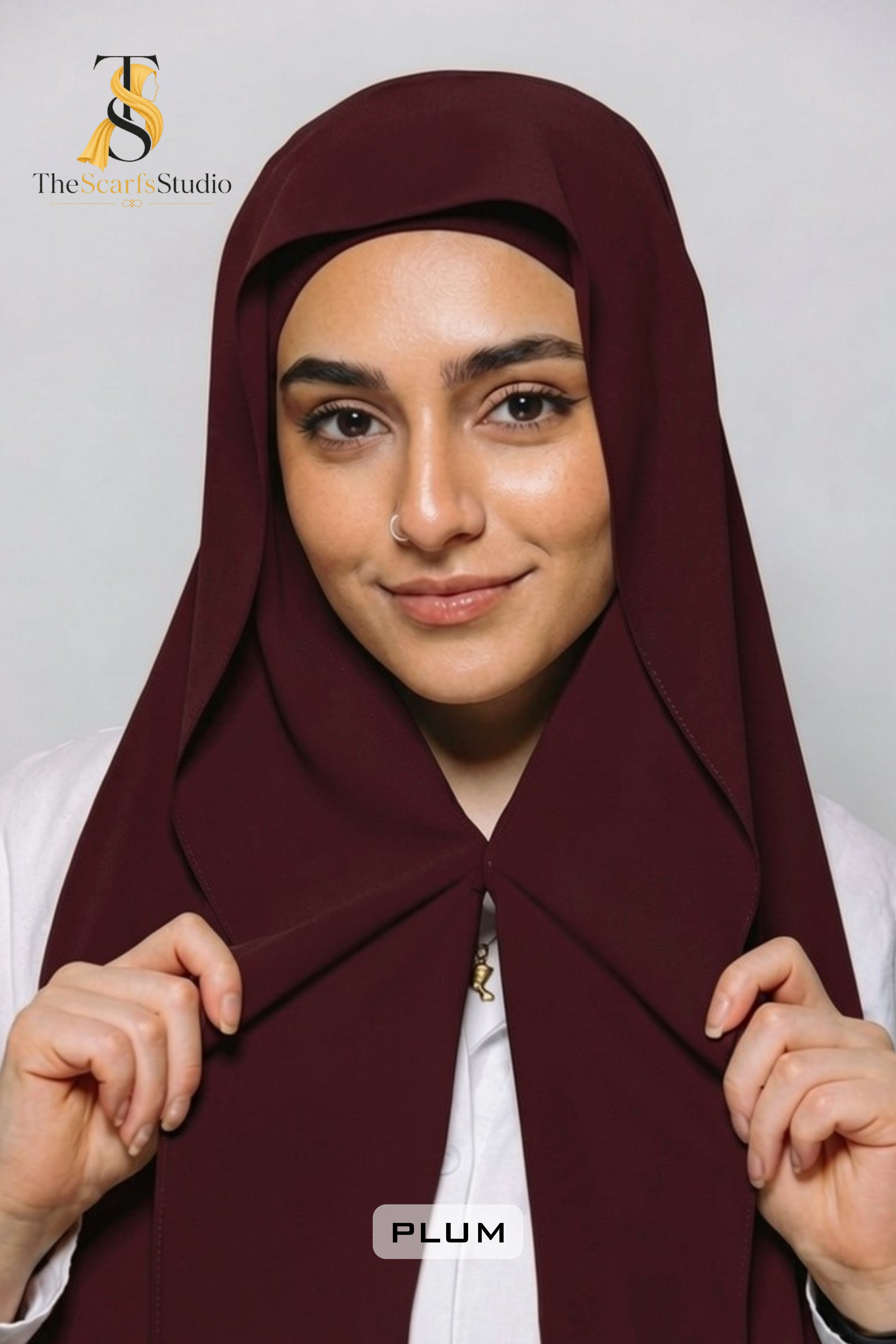 Instant Georgette Hijab with built in Magnet & Attached Cap - Plum