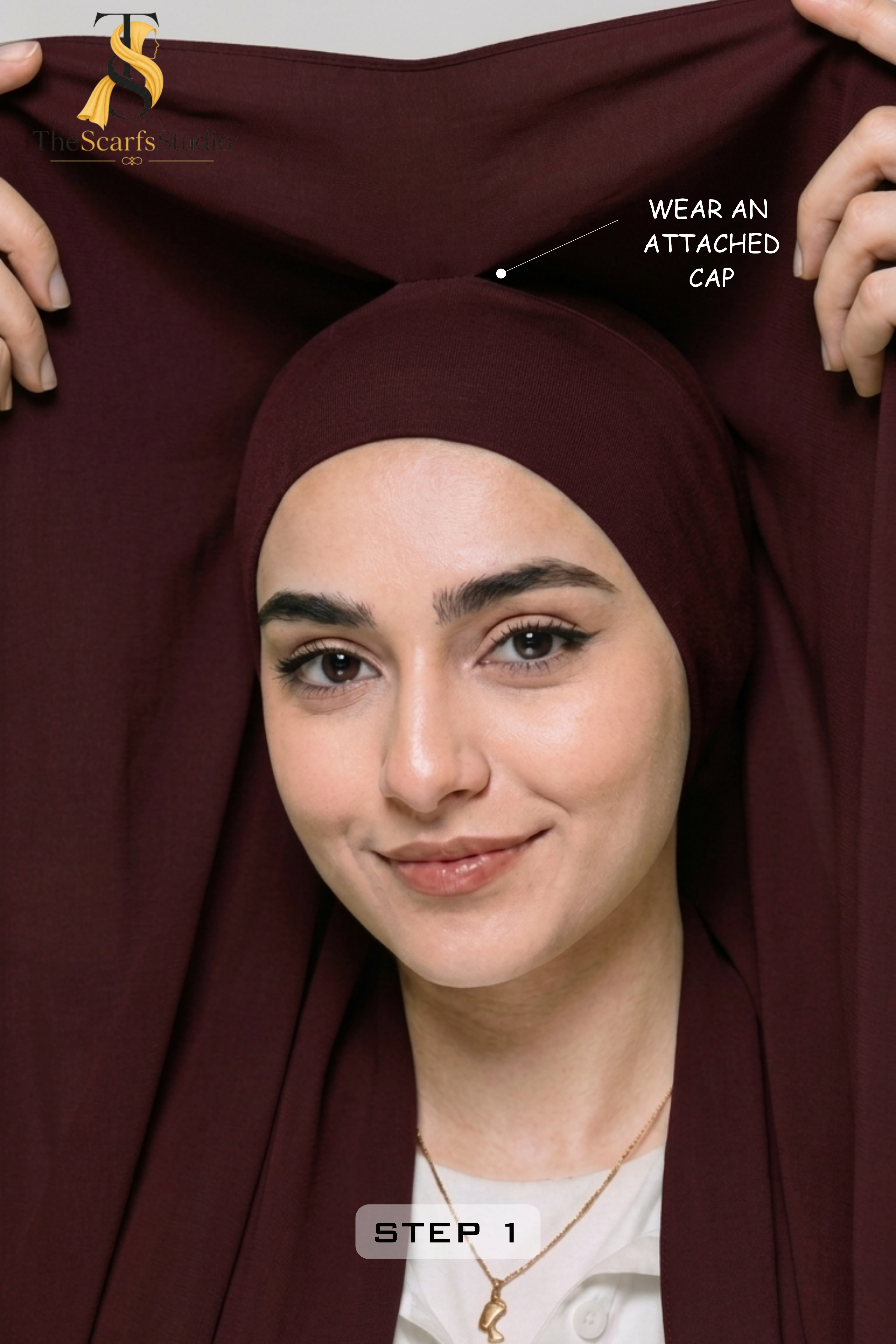 Instant Georgette Hijab with built in Magnet & Attached Cap - Plum