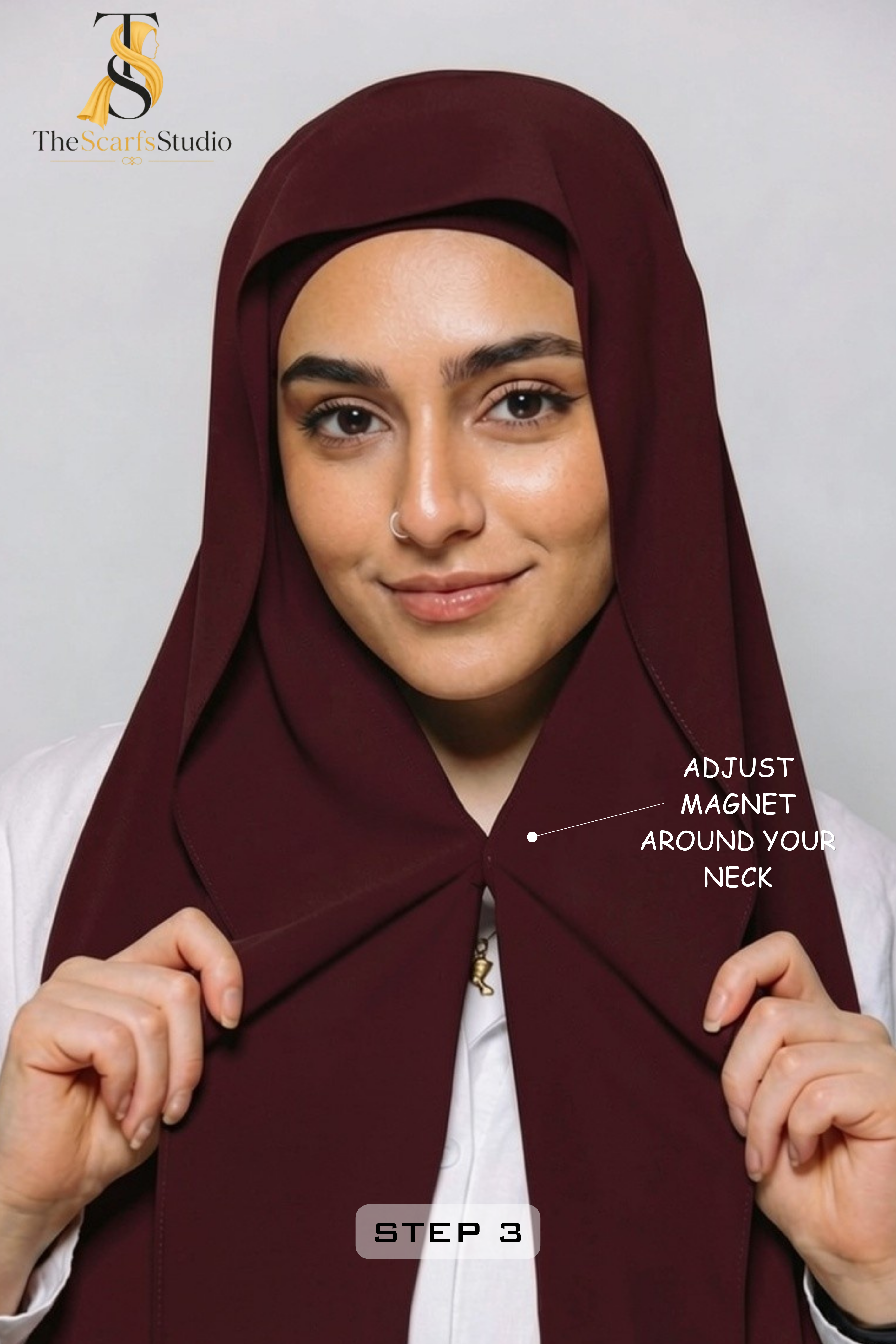 Instant Georgette Hijab with built in Magnet & Attached Cap - Plum