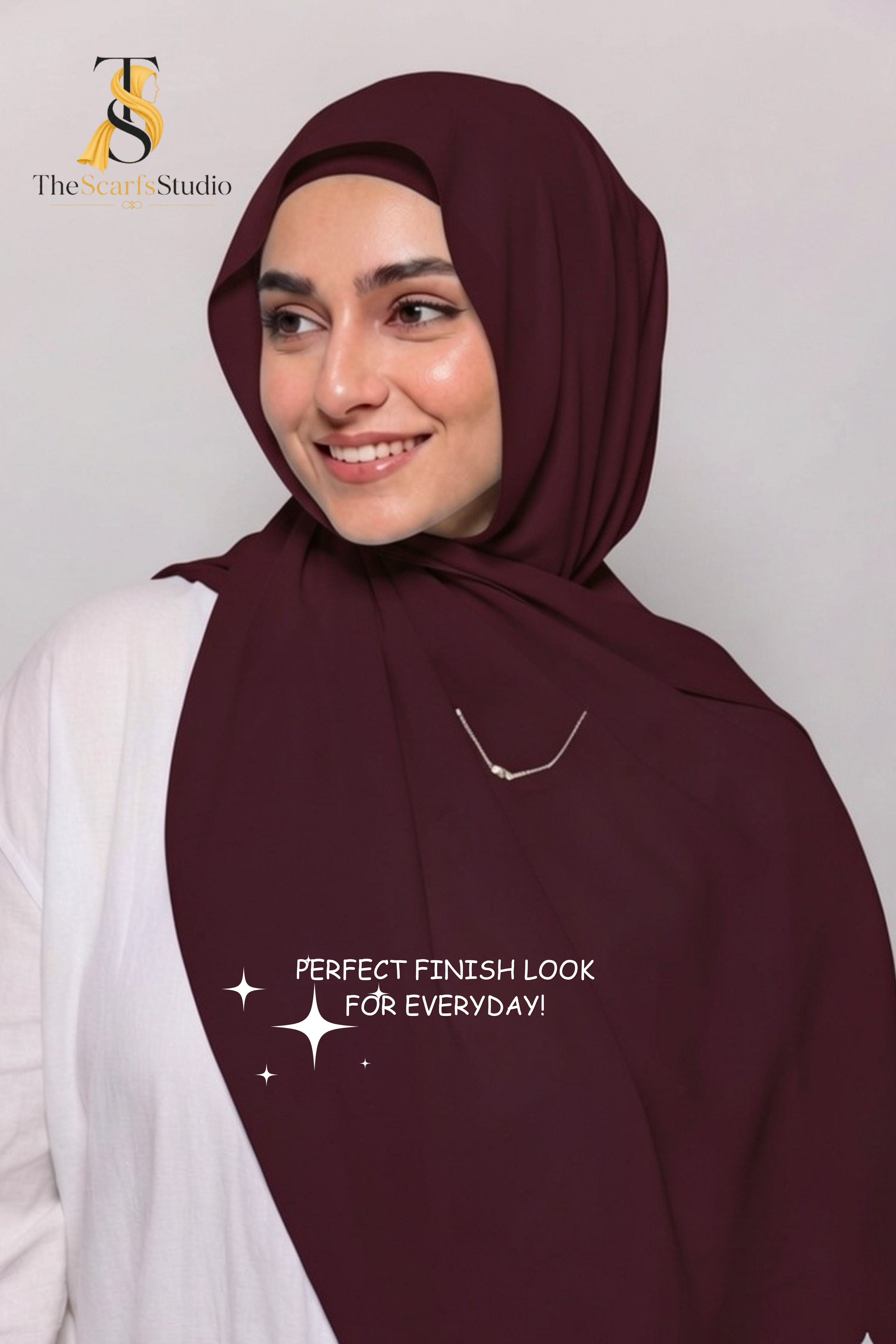 Instant Georgette Hijab with built in Magnet & Attached Cap - Plum