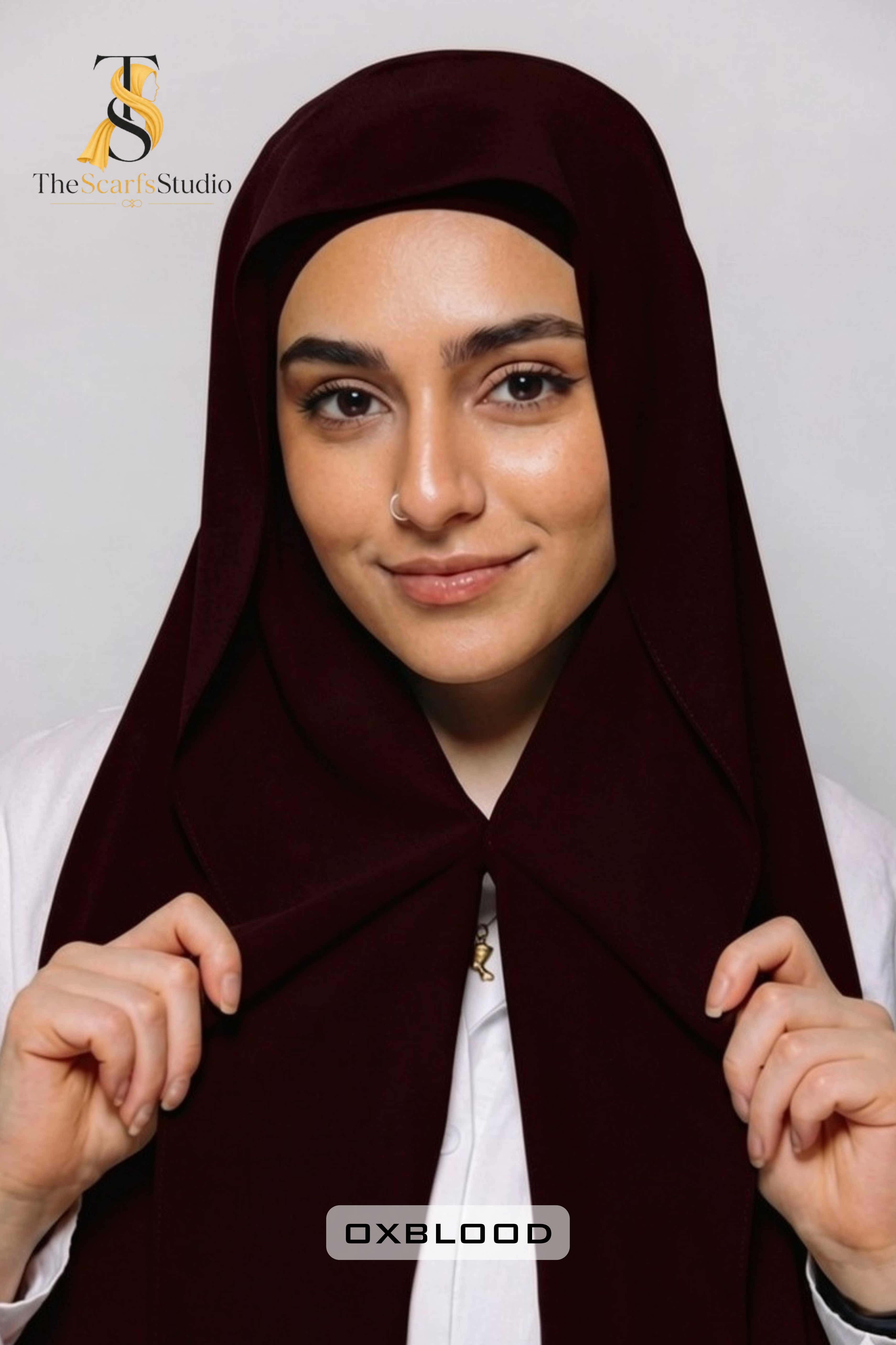 Instant Georgette Hijab with built in Magnet & Attached Cap - OxBlood