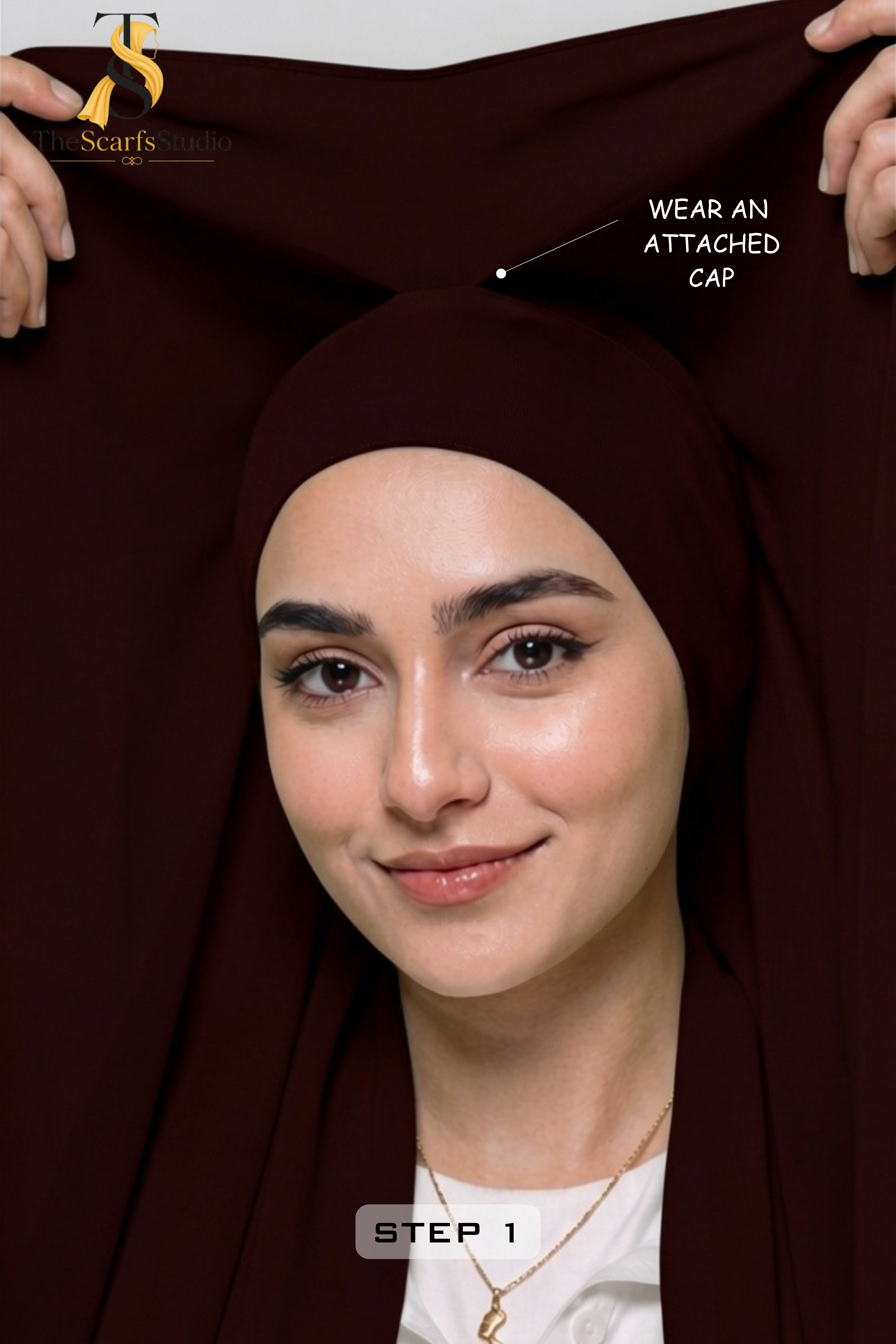 Instant Georgette Hijab with built in Magnet & Attached Cap - OxBlood