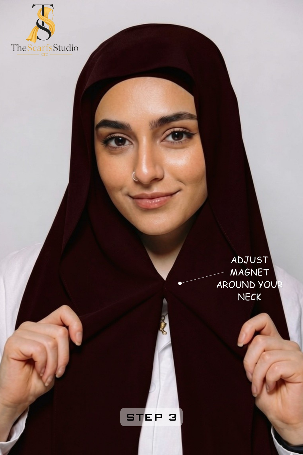 Instant Georgette Hijab with built in Magnet & Attached Cap - OxBlood