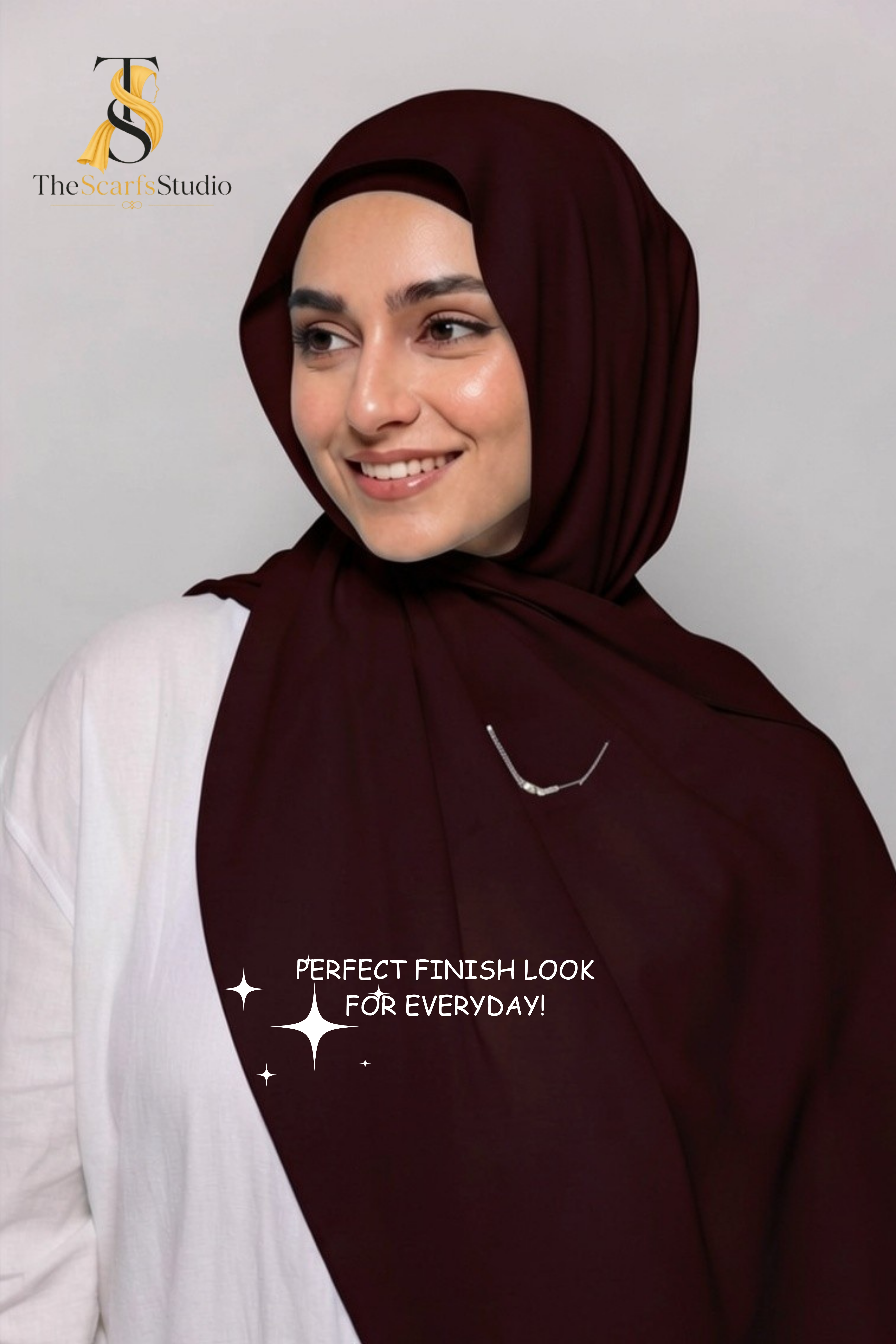 Instant Georgette Hijab with built in Magnet & Attached Cap - OxBlood