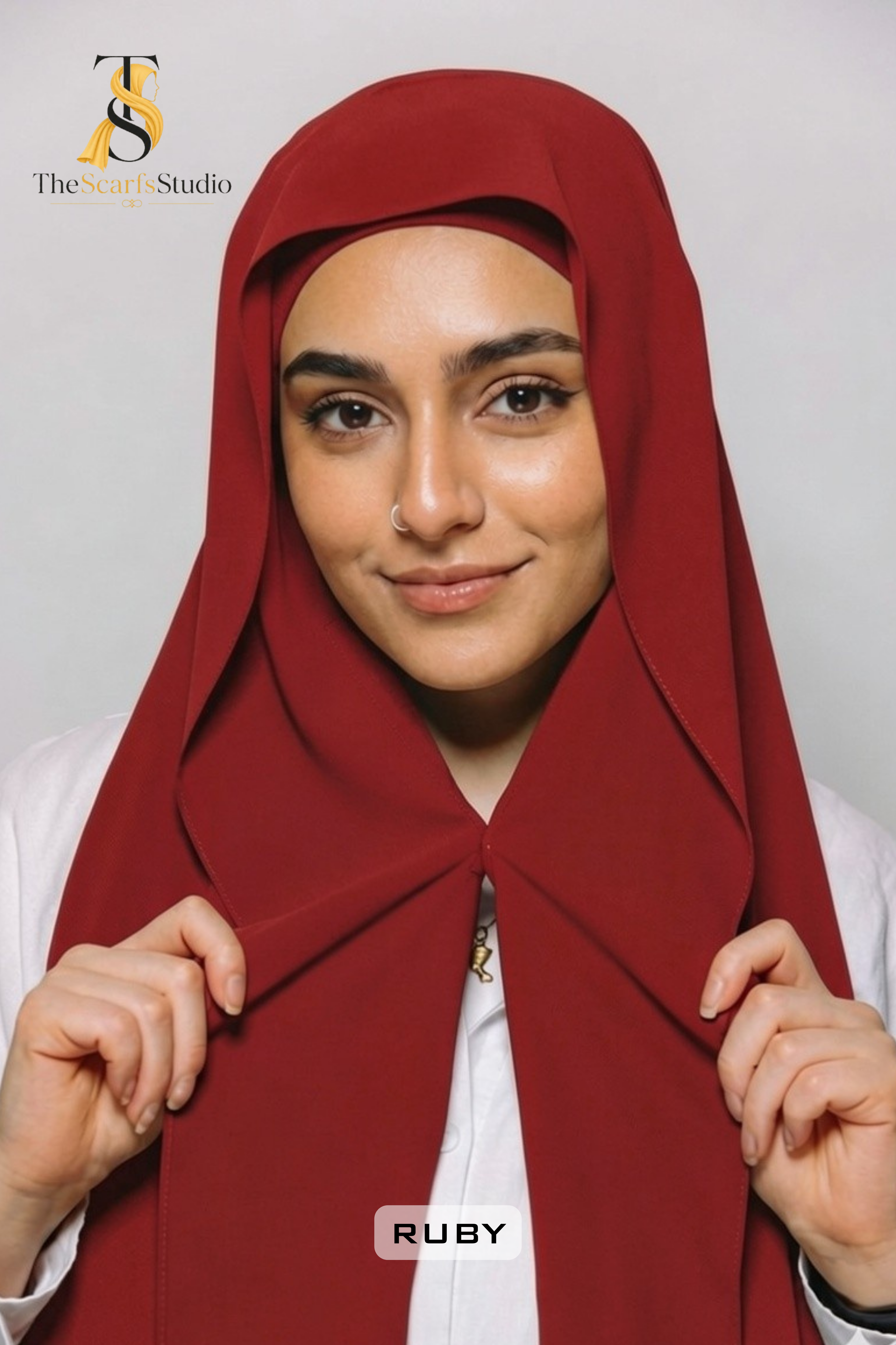 Instant Georgette Hijab with built in Magnet & Attached Cap - Ruby