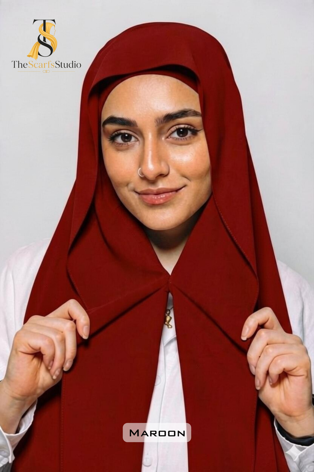 Instant Georgette Hijab with built in Magnet & Attached Cap - Maroon