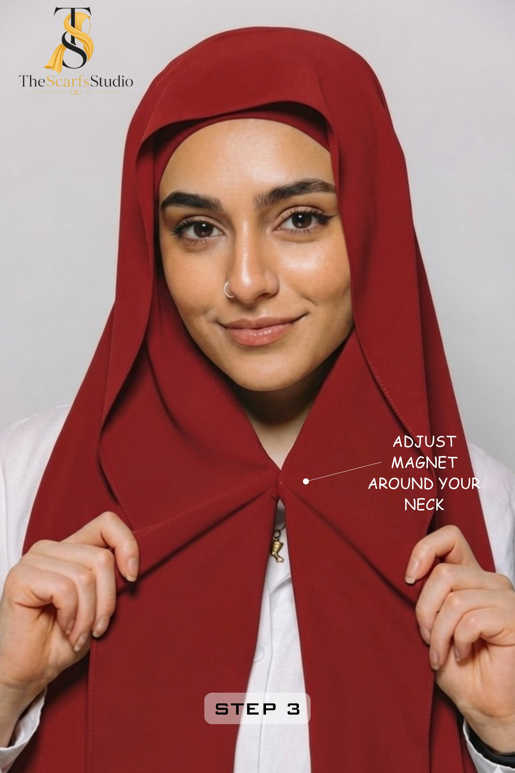 Instant Georgette Hijab with built in Magnet & Attached Cap - Ruby