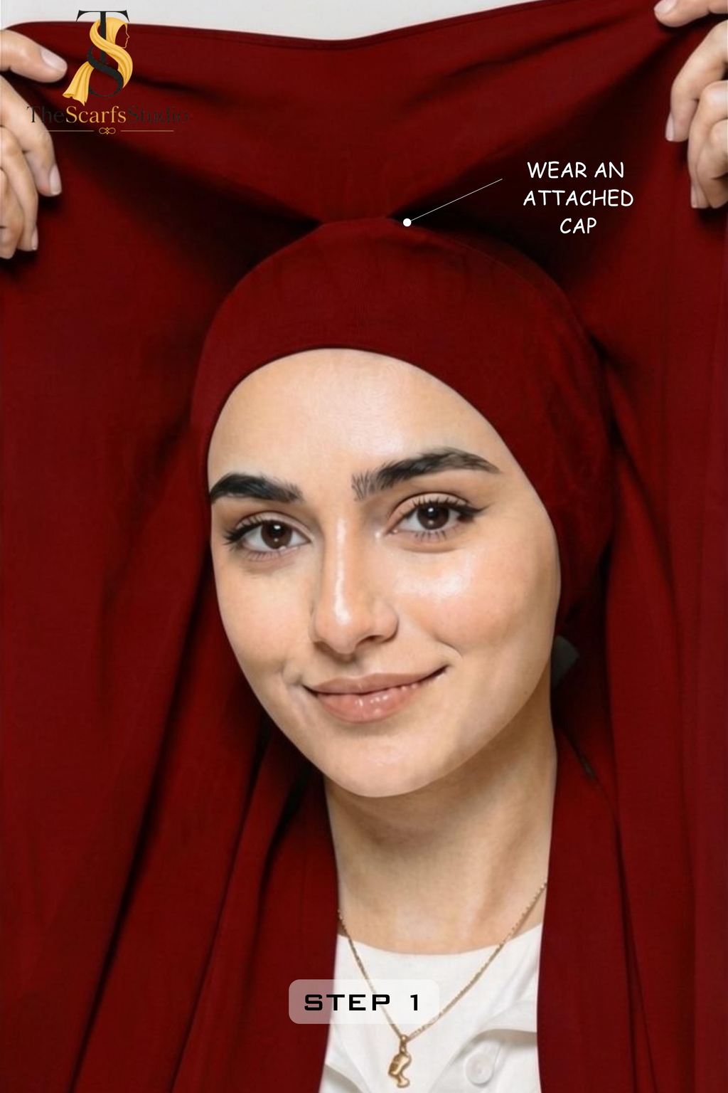 Instant Georgette Hijab with built in Magnet & Attached Cap - Maroon