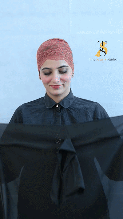 Instant Georgette Hijab with built in Magnet & Attached Cap - Black
