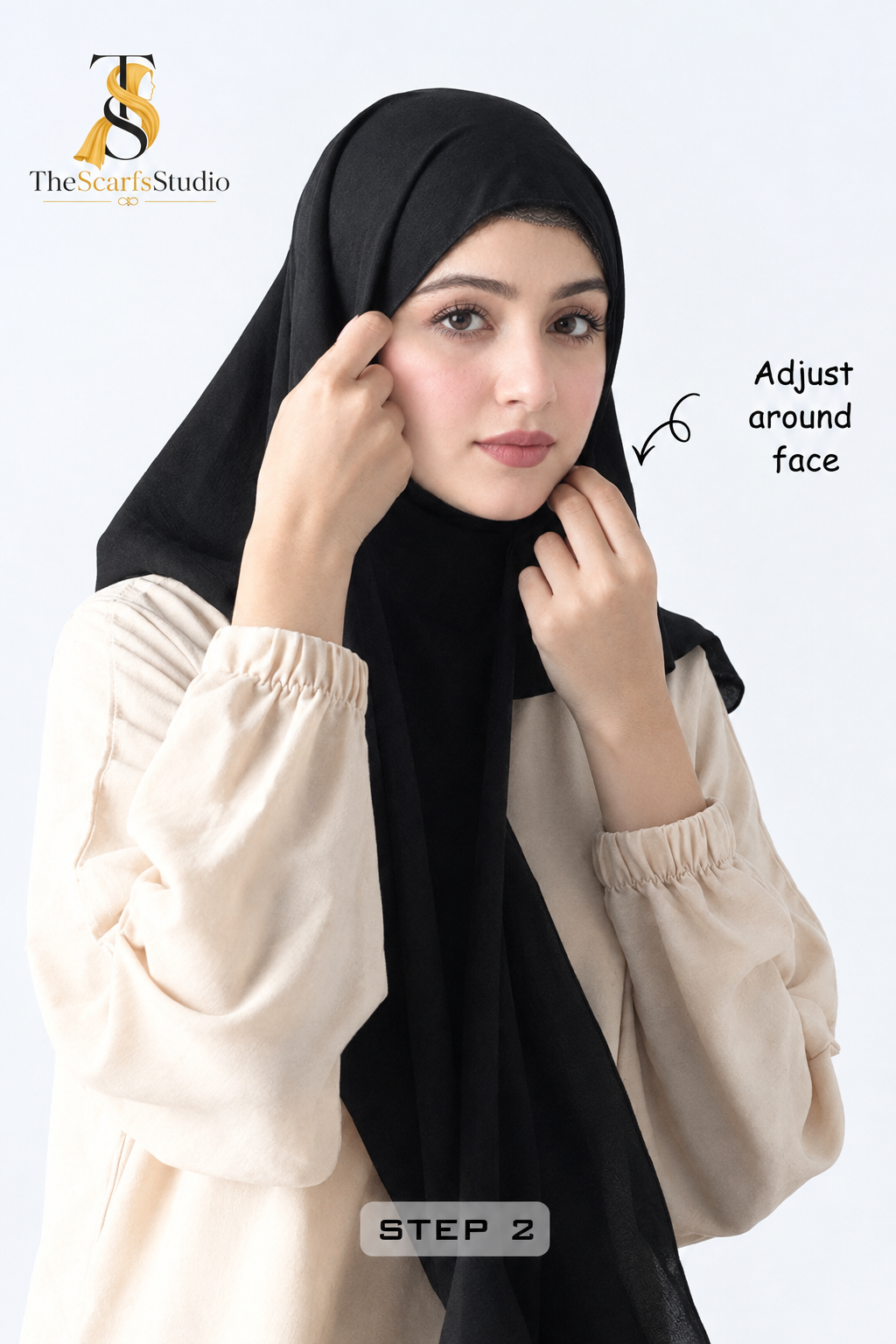 Double Loop Hijab With Plain Attached Niqab -- Black