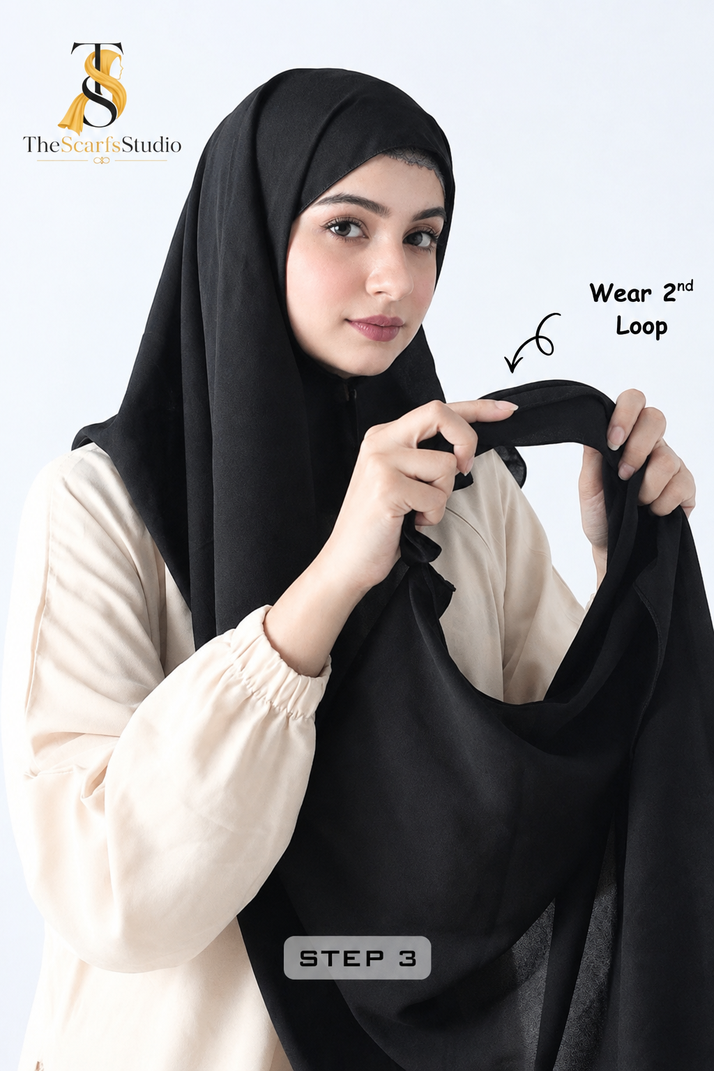 Double Loop Hijab With Plain Attached Niqab -- Ash Blue