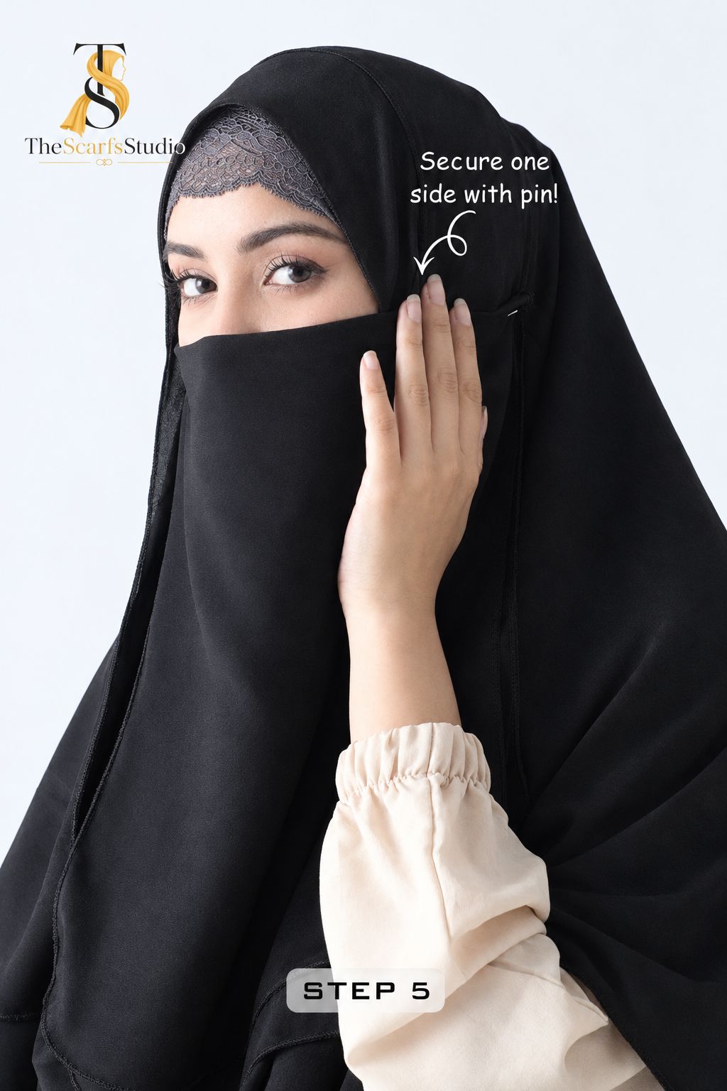Double Loop Hijab With Plain Attached Niqab -- Black