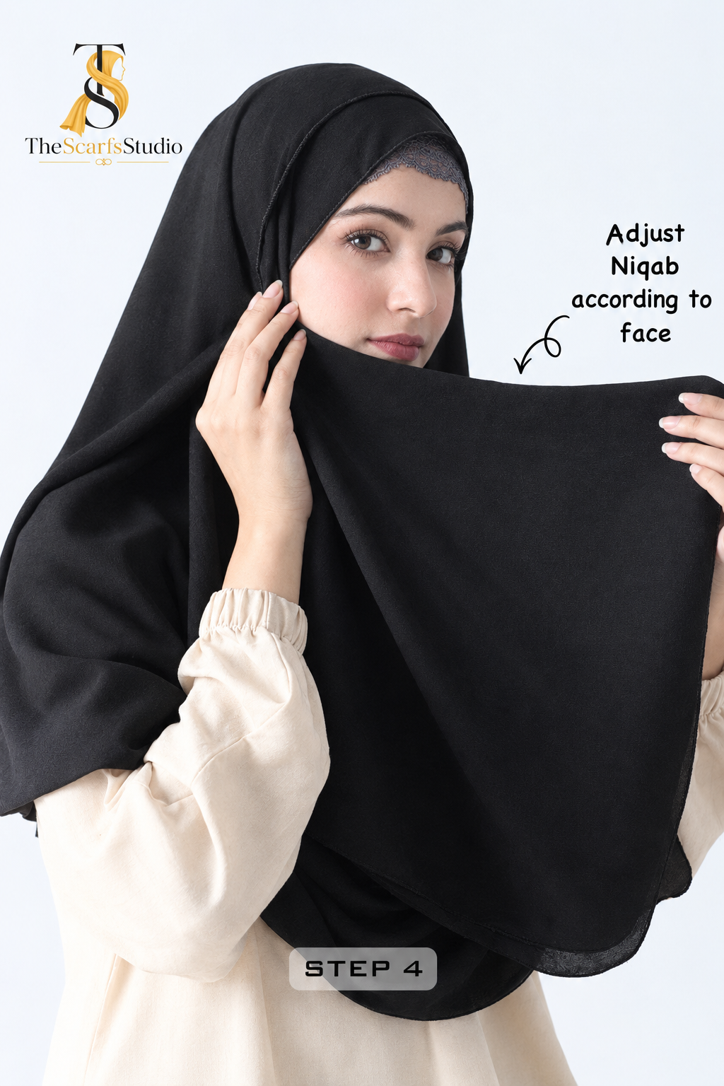Double Loop Hijab With Plain Attached Niqab -- Black