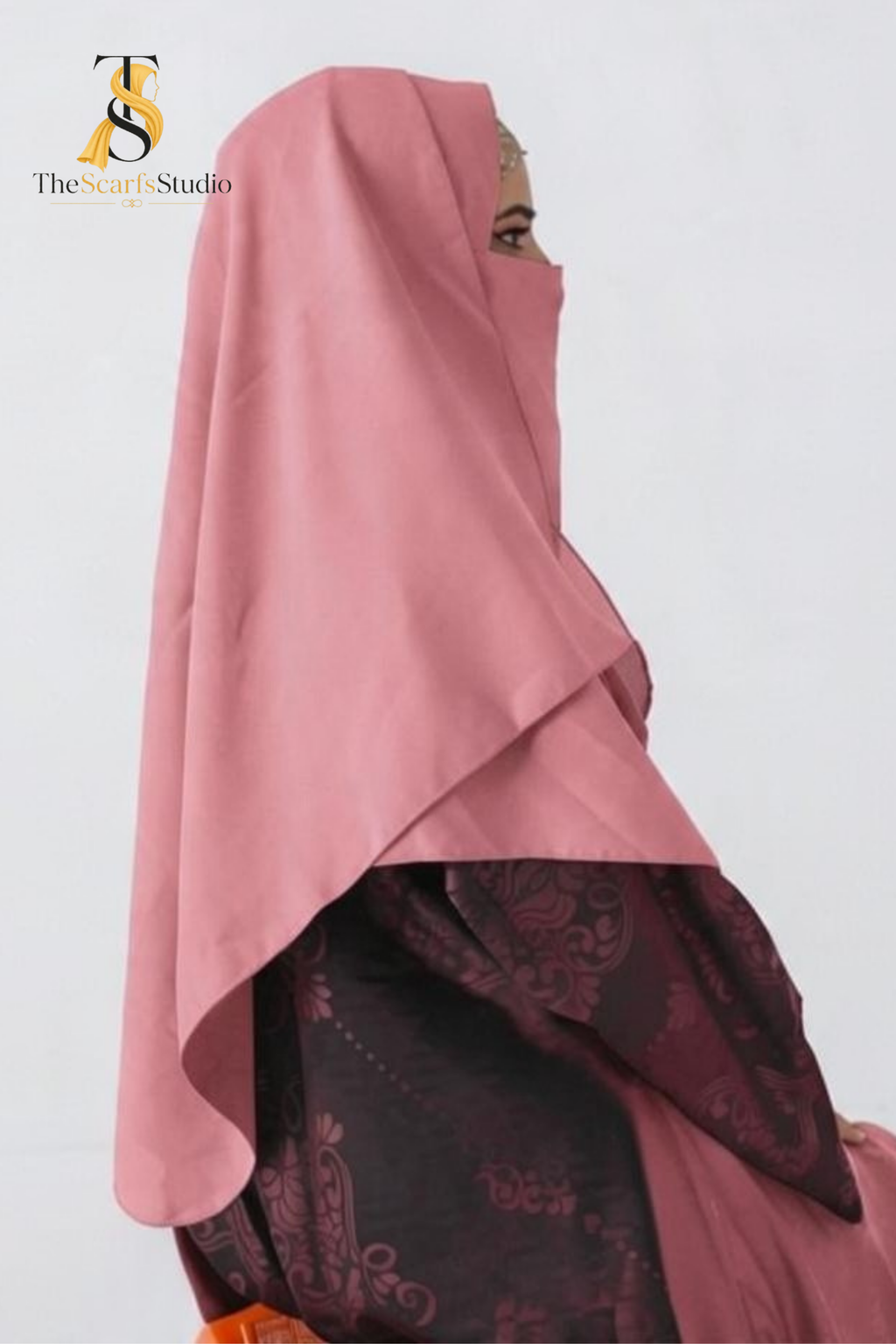 Double Loop Hijab With Plain Attached Niqab -- Rose Wood