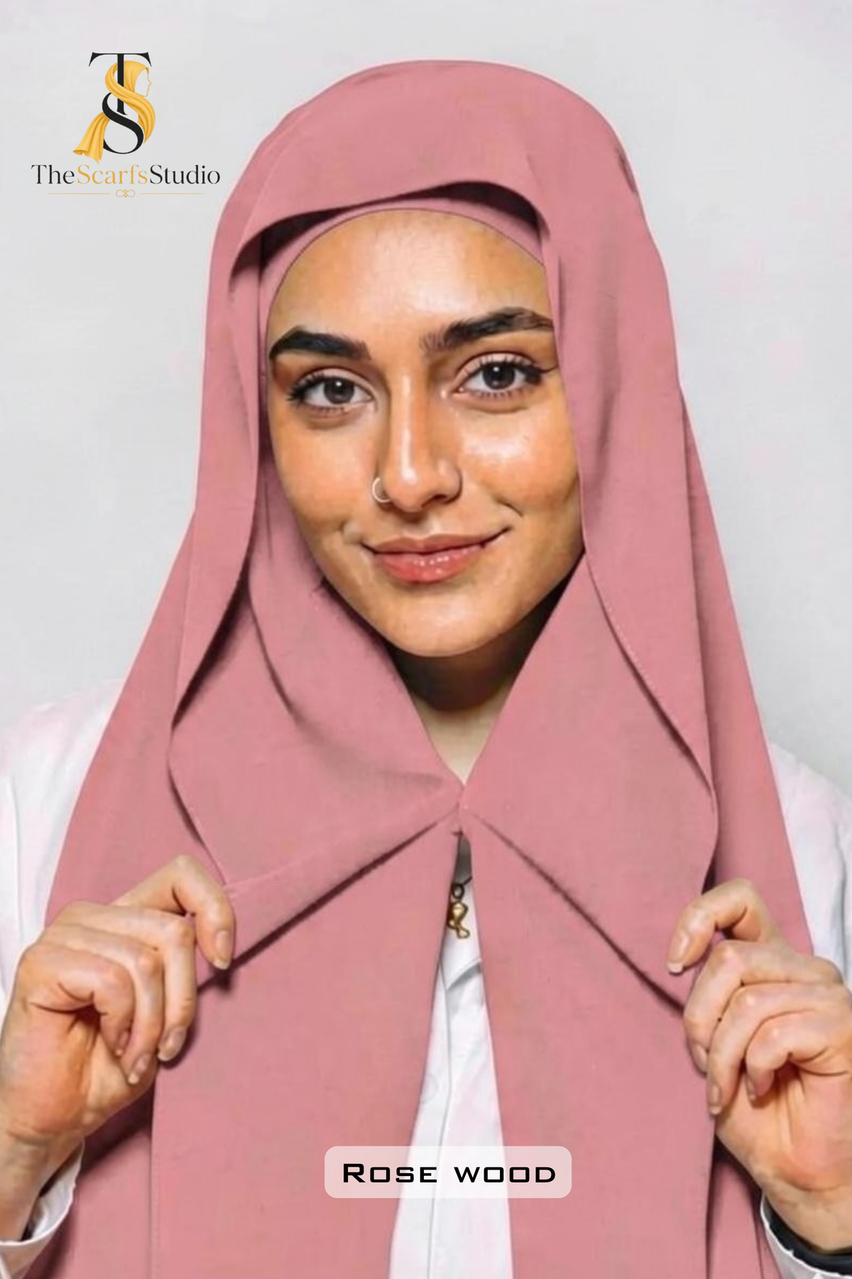 Instant Georgette Hijab with built in Magnet & Attached Cap - Rose Wood