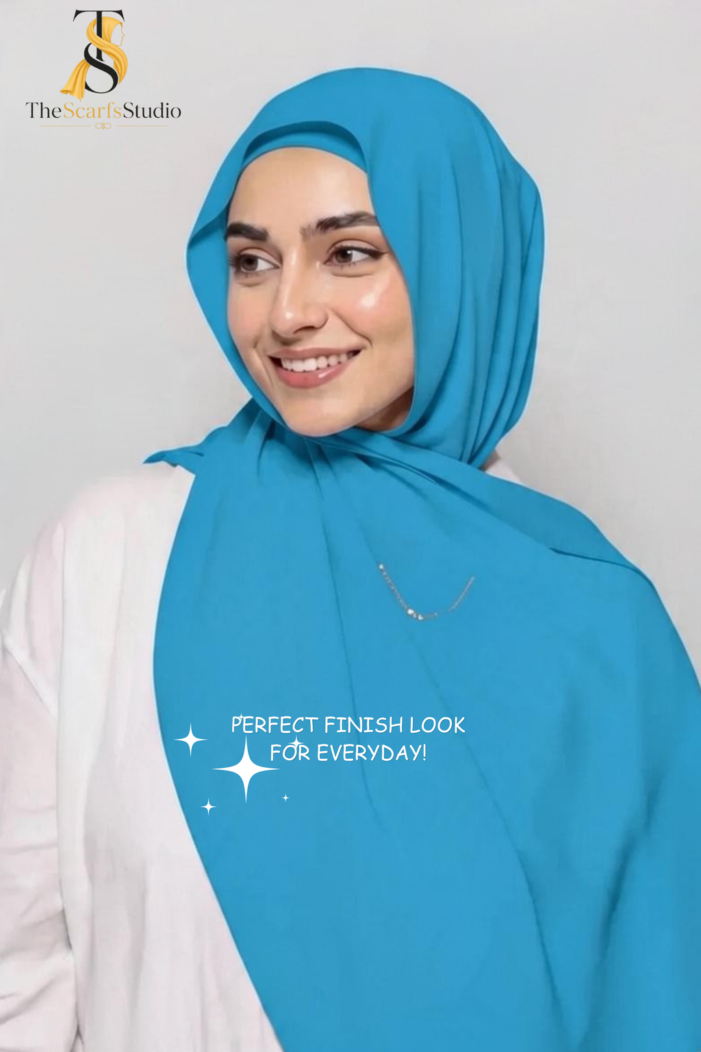 Instant Georgette Hijab with built in Magnet & Attached Cap - Turqoise Blue