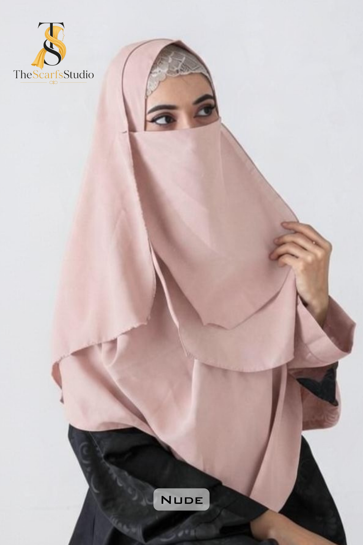 Double Loop Hijab With Plain Attached Niqab -- Nude
