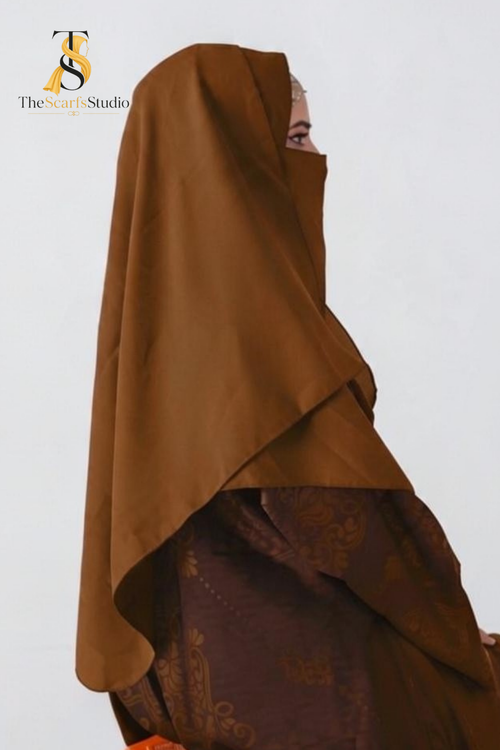Double Loop Hijab With Plain Attached Niqab -- Chocolate Brown