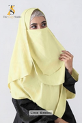 Double Loop Hijab With Plain Attached Niqab -- Lime Green