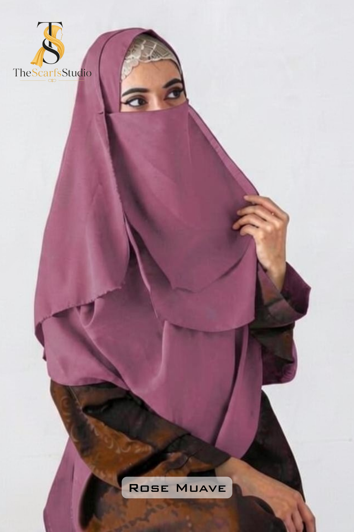 Double Loop Hijab With Plain Attached Niqab -- Rose Muave