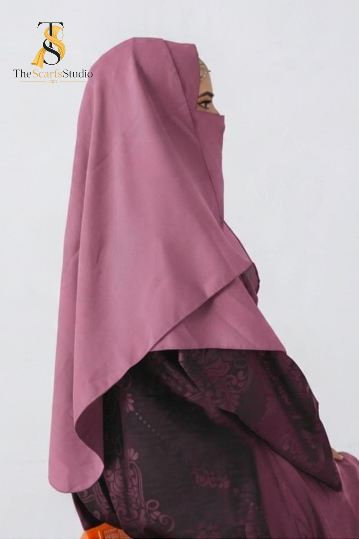 Double Loop Hijab With Plain Attached Niqab -- Rose Muave