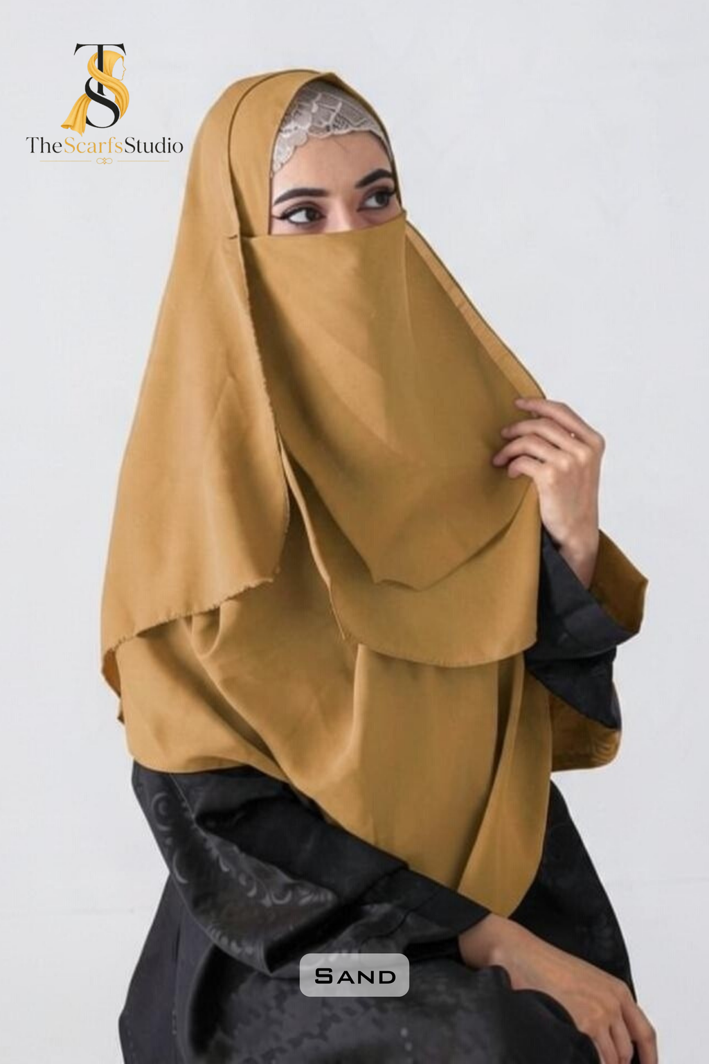 Double Loop Hijab With Plain Attached Niqab -- Sand
